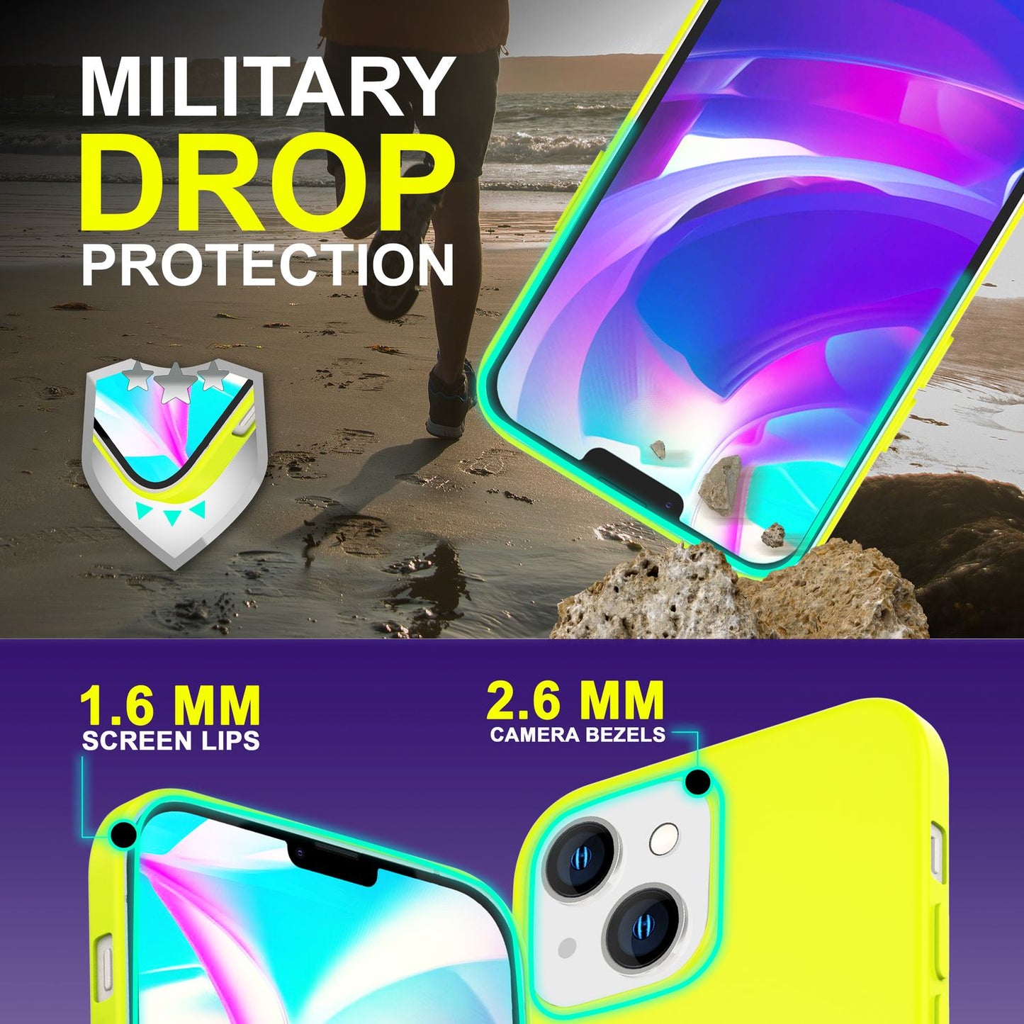 NALIA NeonShock Culori Neon Radiant - Material TPU, Potrivire perfectă pentru iPhone 14, Antiderapantă