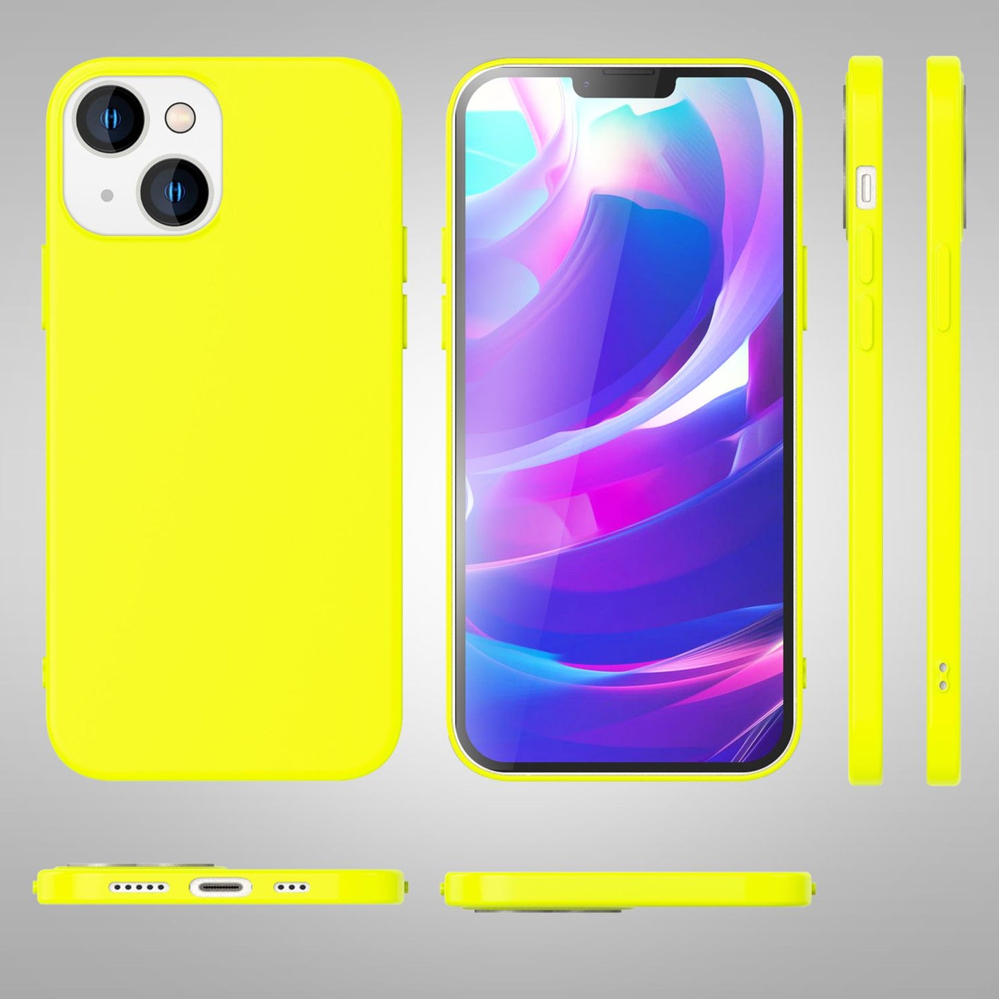 Carcasă pentru iPhone 14 Plus - Carcasă de telefon din silicon neon colorat, capac catifelat antiderapant