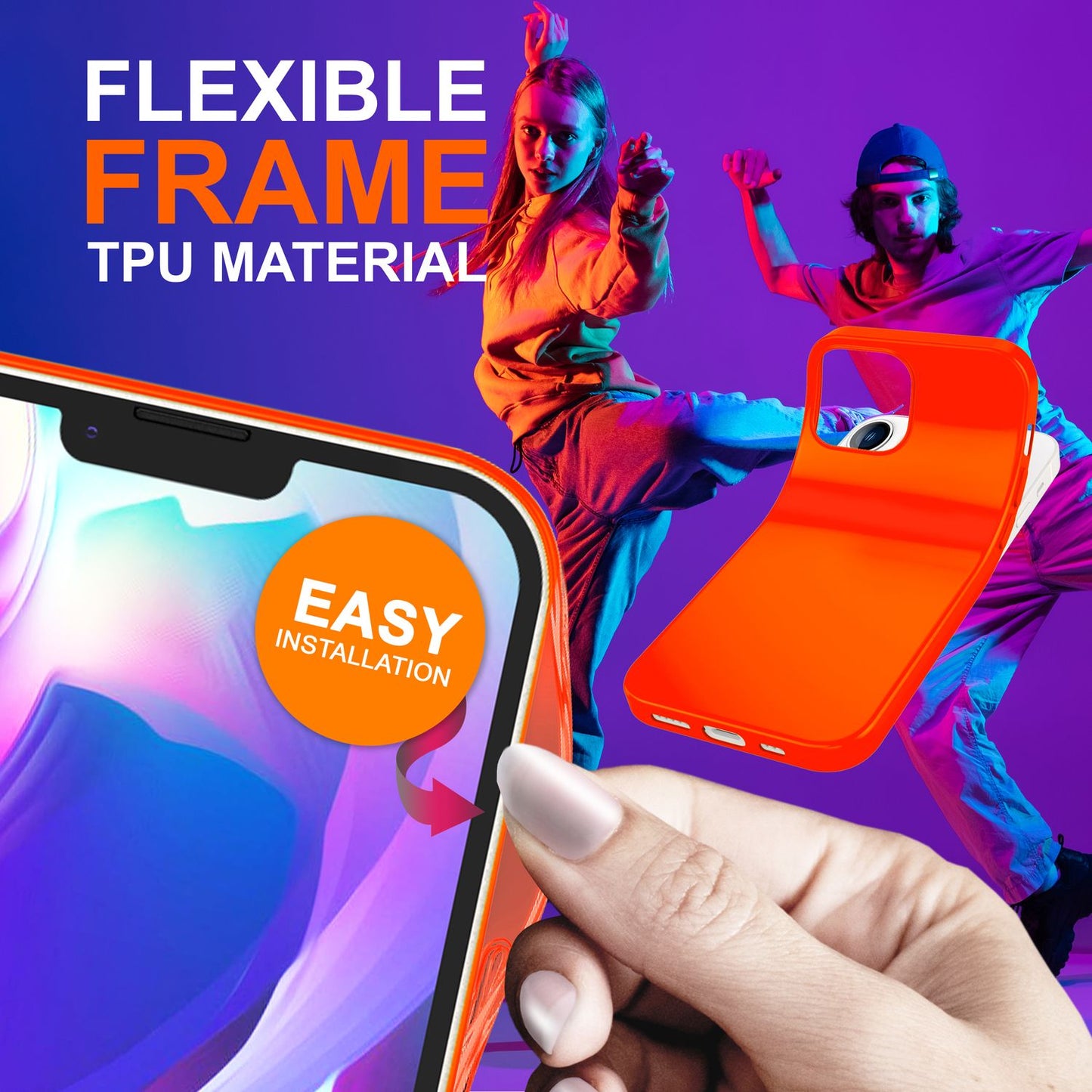 Carcasă pentru iPhone 14 Plus - Carcasă de telefon din silicon neon colorat, capac catifelat antiderapant