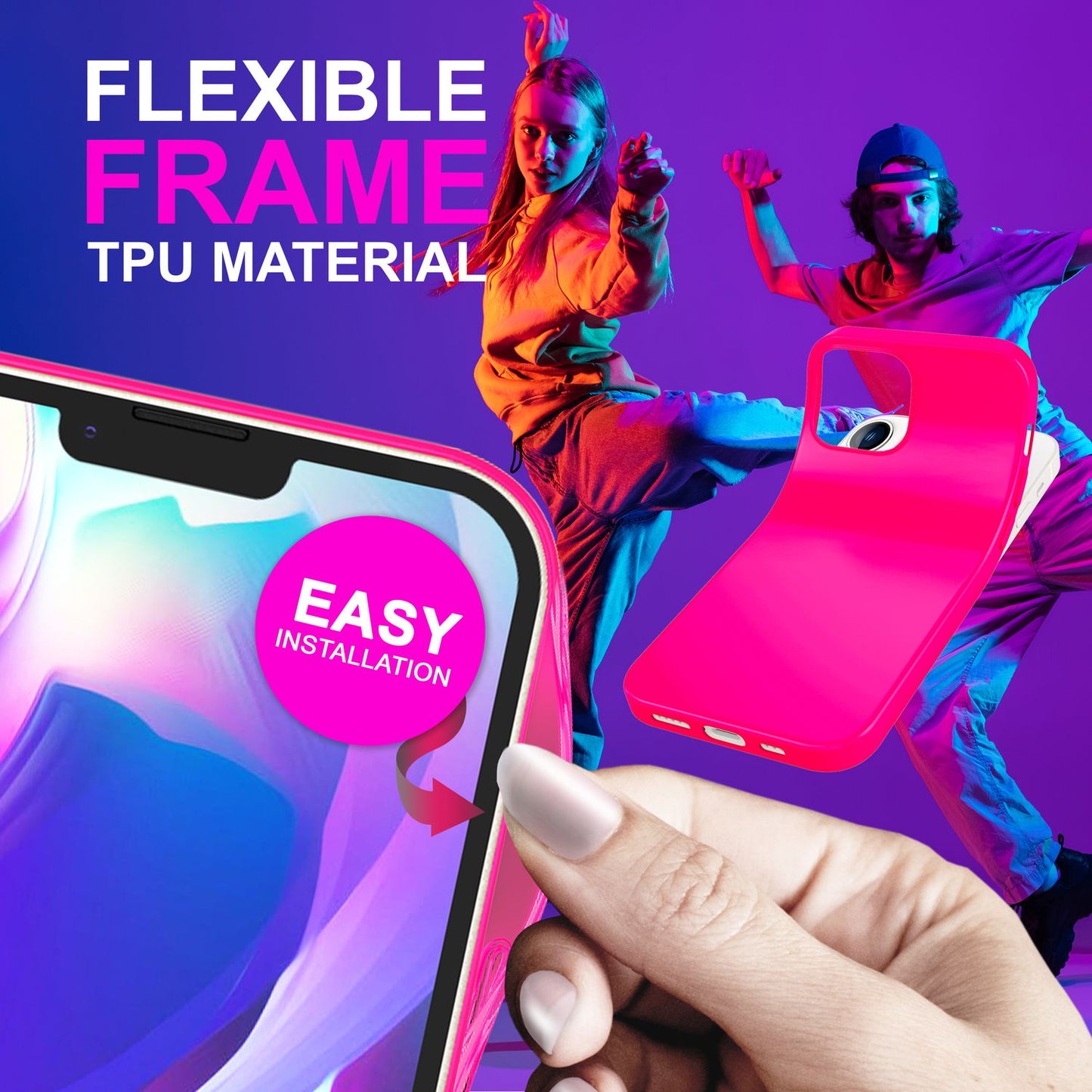 Carcasă pentru iPhone 14 Plus - Carcasă de telefon din silicon neon colorat, capac catifelat antiderapant