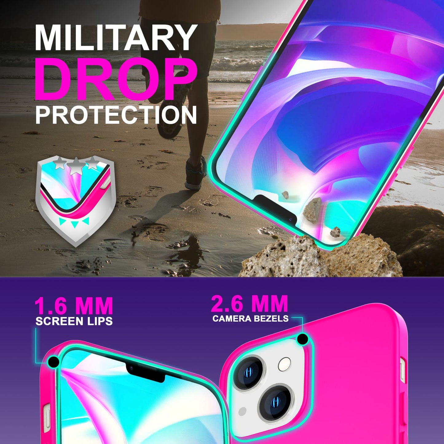 Carcasă pentru iPhone 14 Plus - Carcasă de telefon din silicon neon colorat, capac catifelat antiderapant