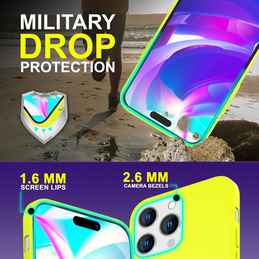 Carcasă pentru iPhone 14 Pro - Carcasă de telefon din silicon neon colorat, moale catifelată, antiderapantă