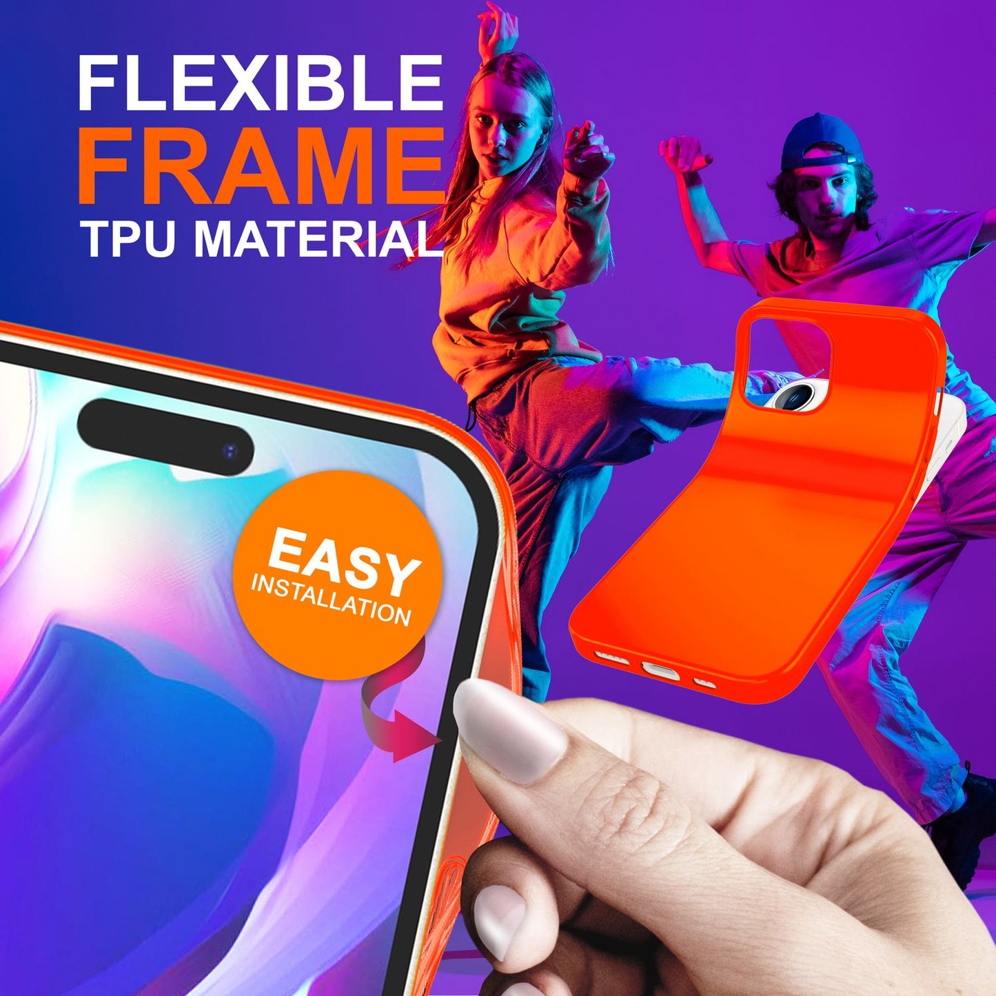 Carcasă pentru iPhone 14 Pro - Carcasă de telefon din silicon neon colorat, moale catifelată, antiderapantă