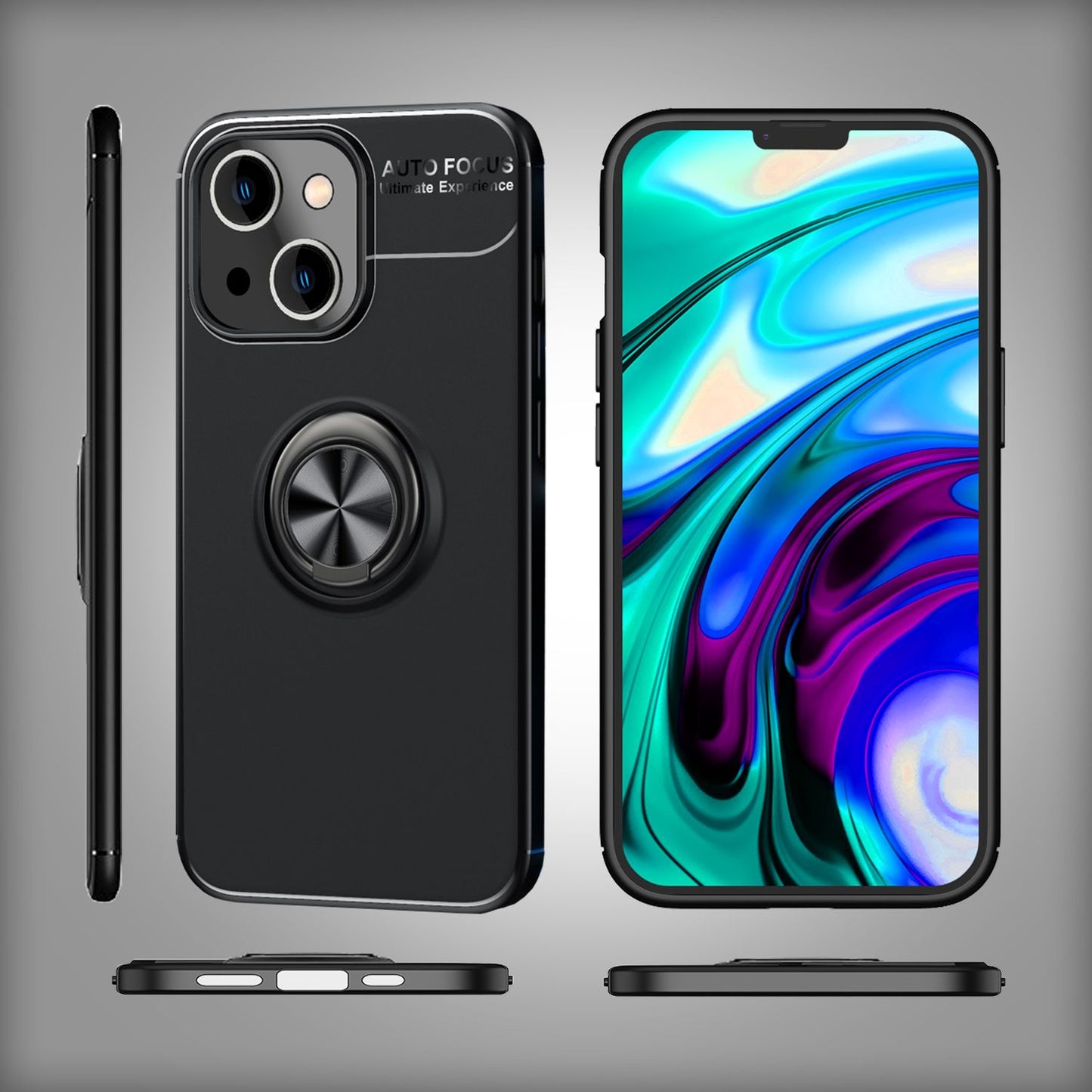 Carcasă pentru iPhone 14 - Carcasă telefon cu inel negru mat și suport