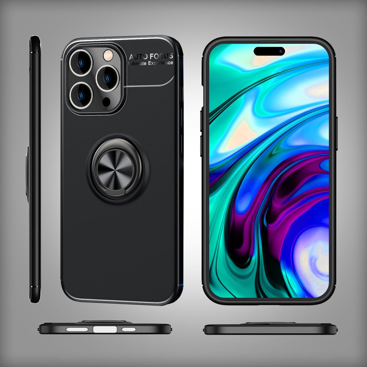 Carcasă pentru iPhone 14 Pro - Carcasă telefon cu inel negru mat și suport