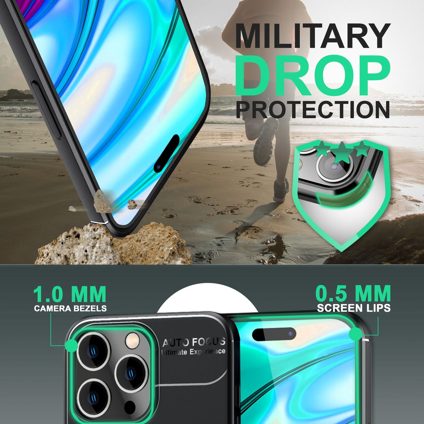 Hülle für iPhone 14 Pro Max - Matt Schwarze Ring Handyhülle Aufsteller Ständer