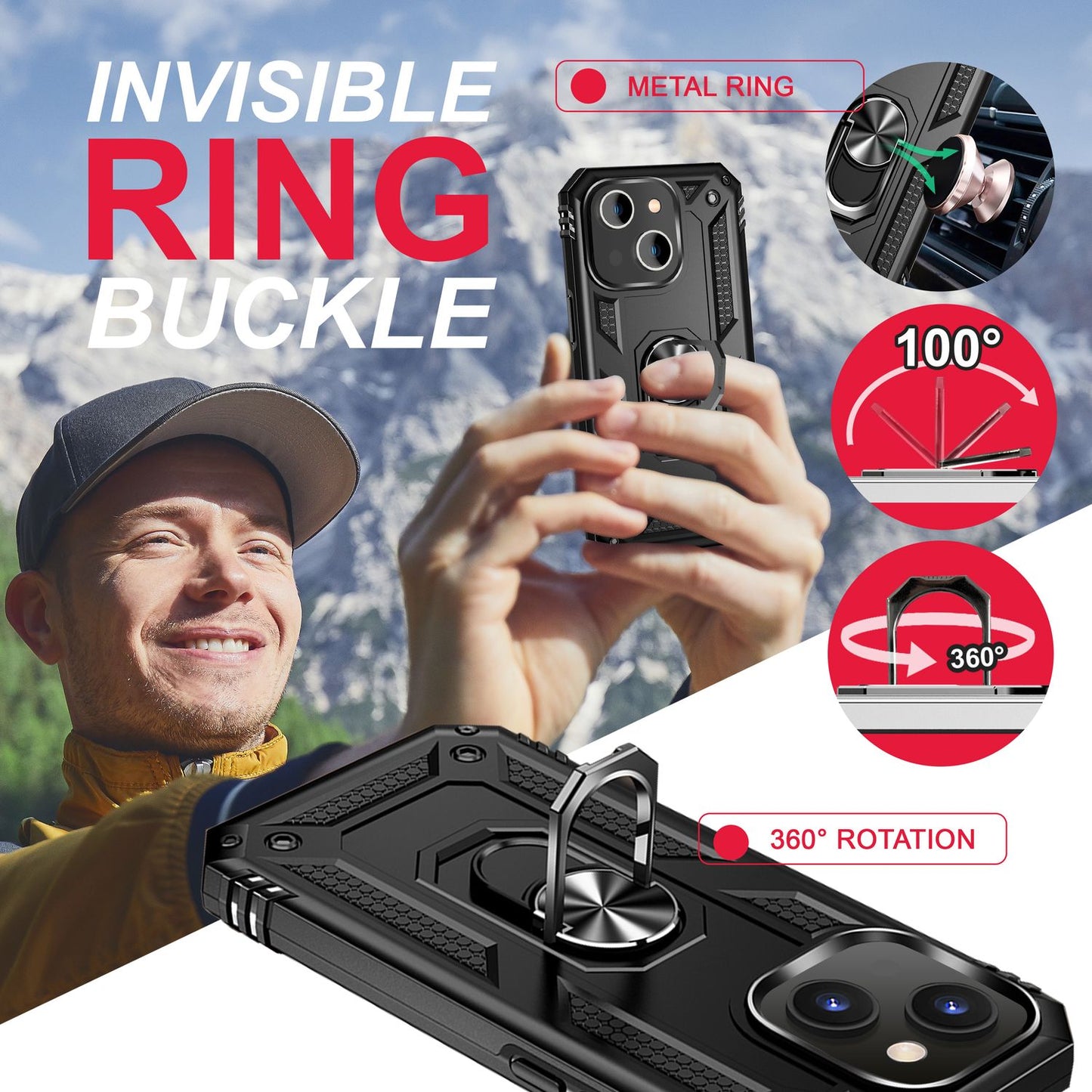 Ring Hülle für iPhone 14 Plus - Military Schutz Stoßfest Outdoor Hard Case Cover