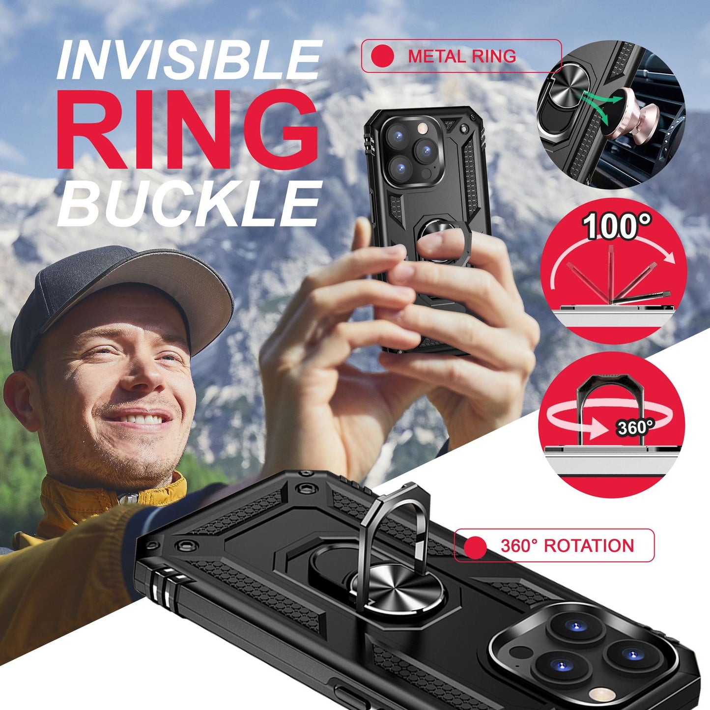 Ring Hülle für iPhone 14 Pro - Military Schutz Stoßfest Outdoor Hard Case Cover