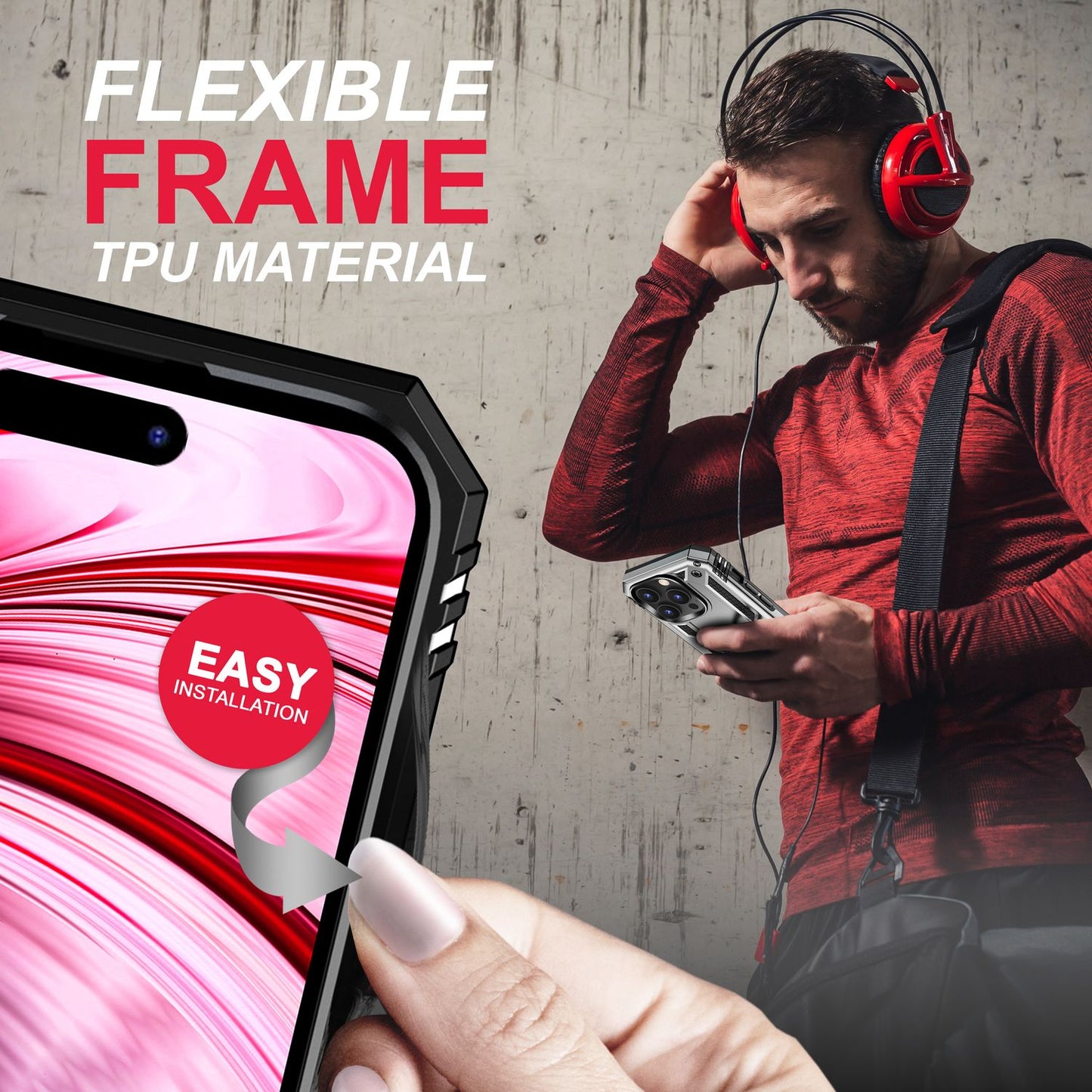 Carcasă RingDefend pentru iPhone 14 Pro Max - Carcasă de exterior rezistentă la șocuri - Material hibrid - Dimensiuni 158x77x12