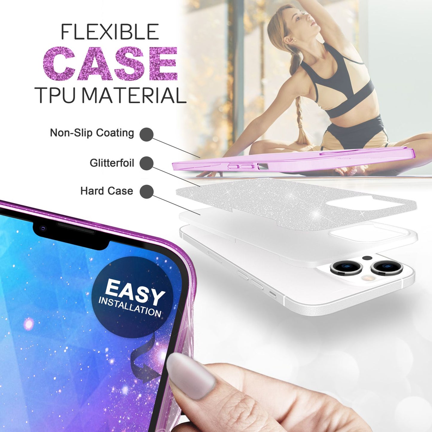 Hülle für iPhone 14 - Glitzer Cover Verstärkte Silikon Handyhülle Glitter Case