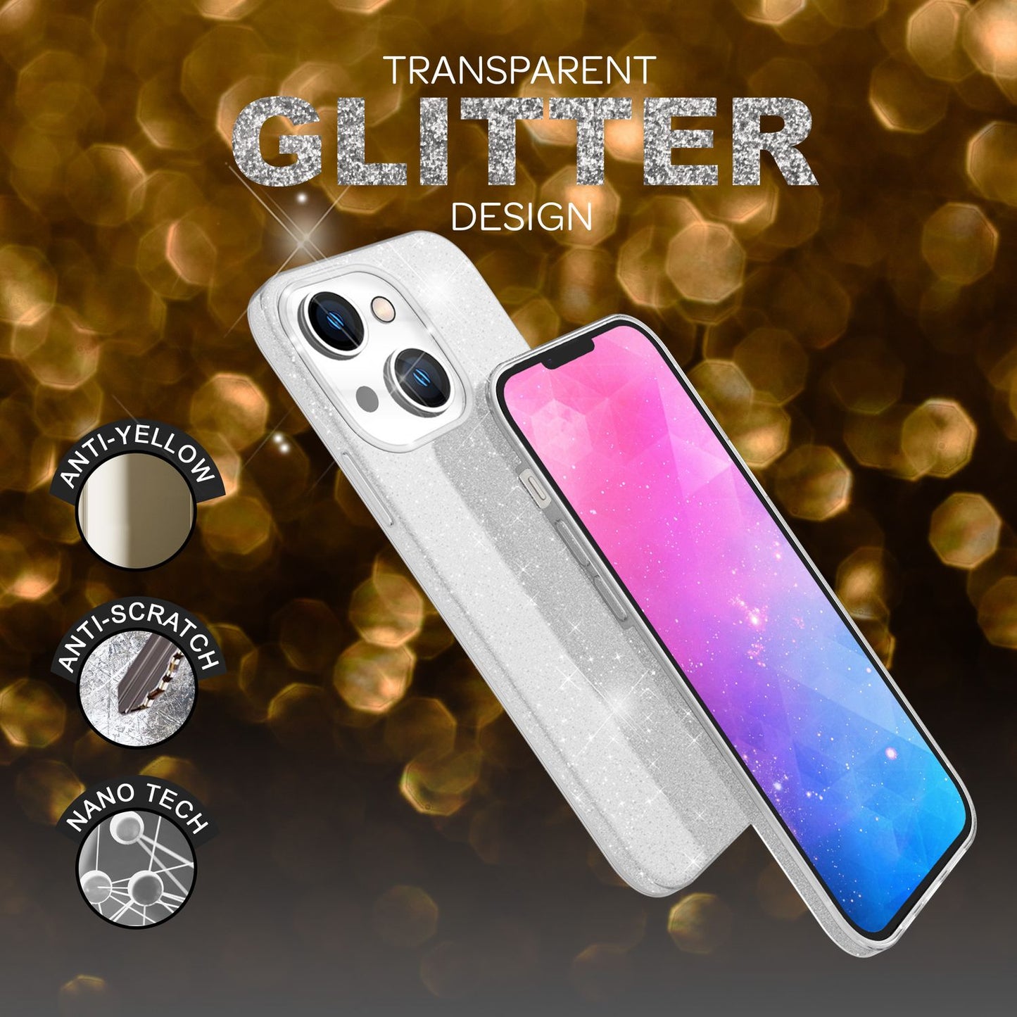 Hülle für iPhone 14 - Glitzer Cover Verstärkte Silikon Handyhülle Glitter Case