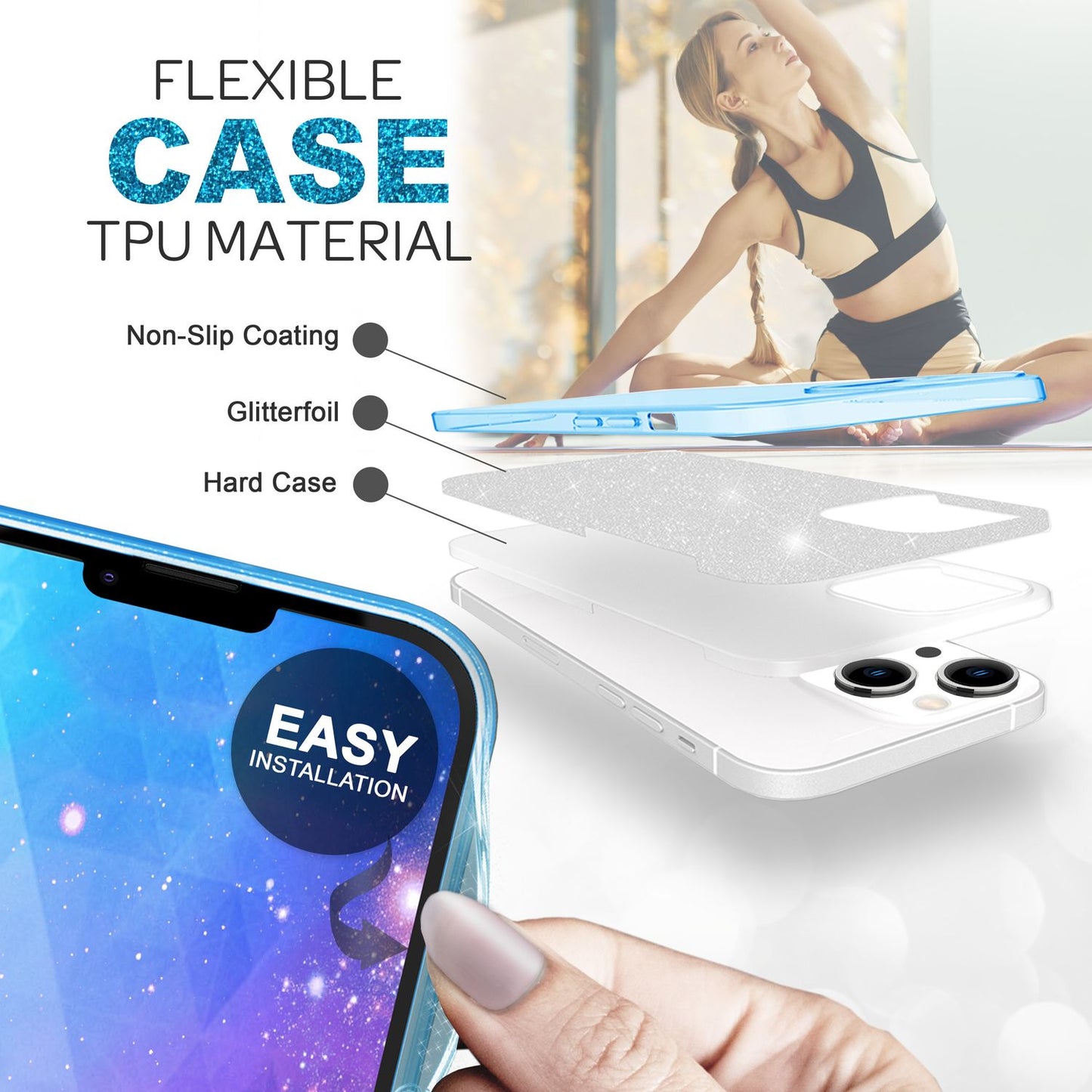 Hülle für iPhone 14 Plus - Glitzer Cover Hybrid Silikon Handyhülle Glitter Case