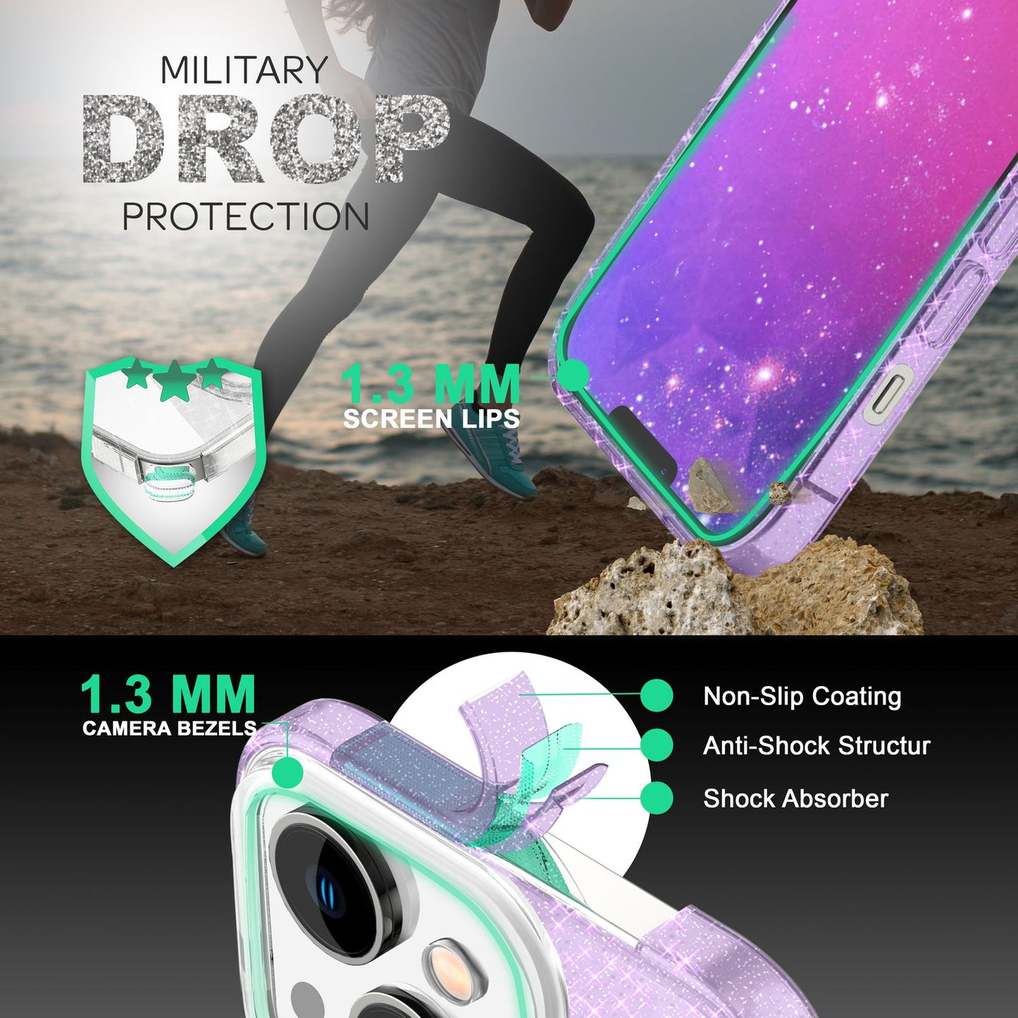 Hülle für iPhone 14 Plus - Glitzer Cover Hybrid Silikon Handyhülle Glitter Case