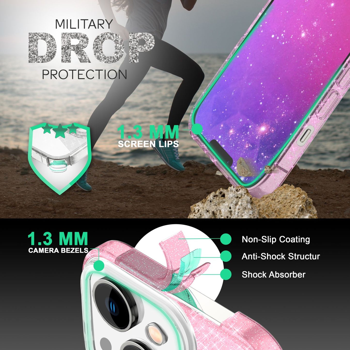 Hülle für iPhone 14 Plus - Glitzer Cover Hybrid Silikon Handyhülle Glitter Case