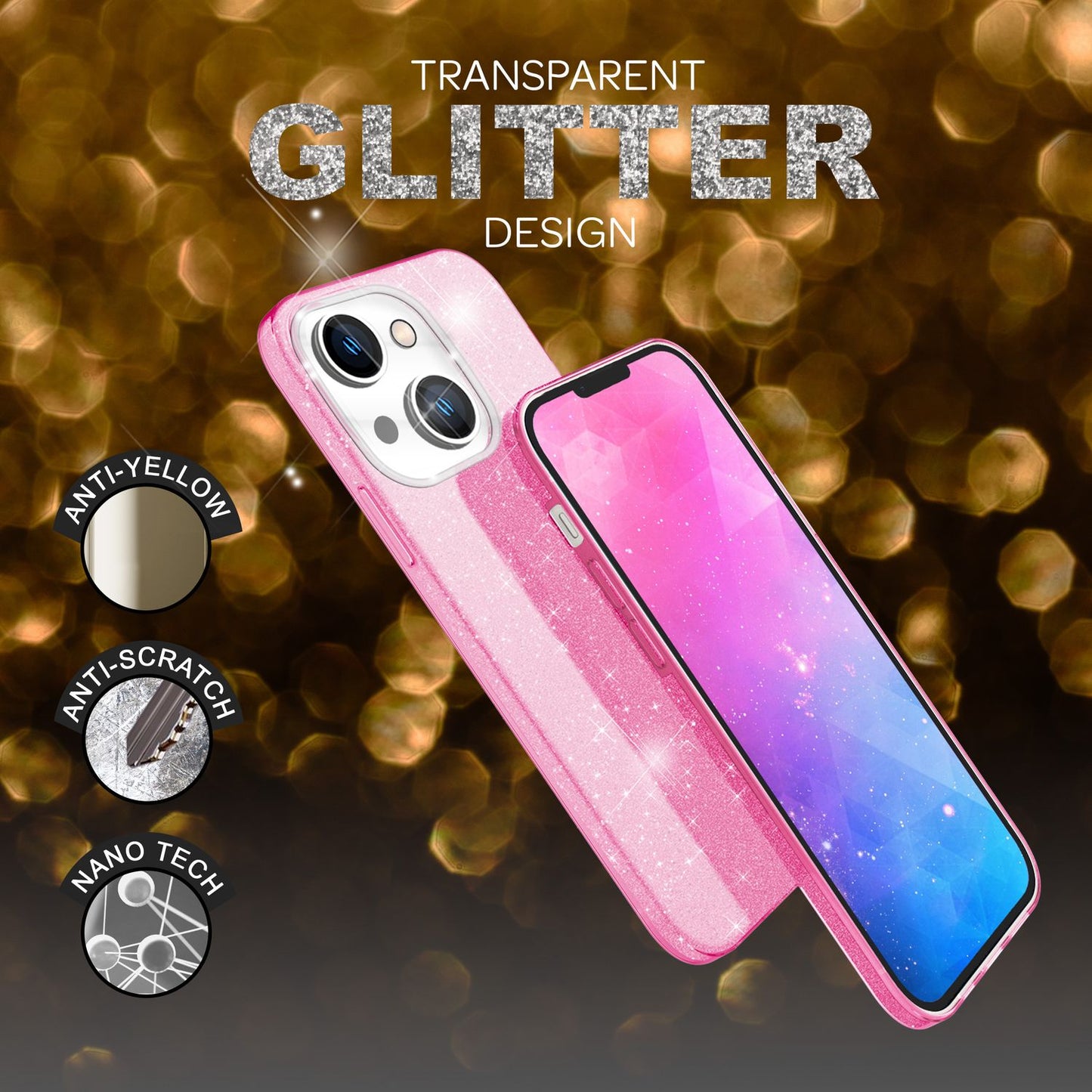 Hülle für iPhone 14 Plus - Glitzer Cover Hybrid Silikon Handyhülle Glitter Case