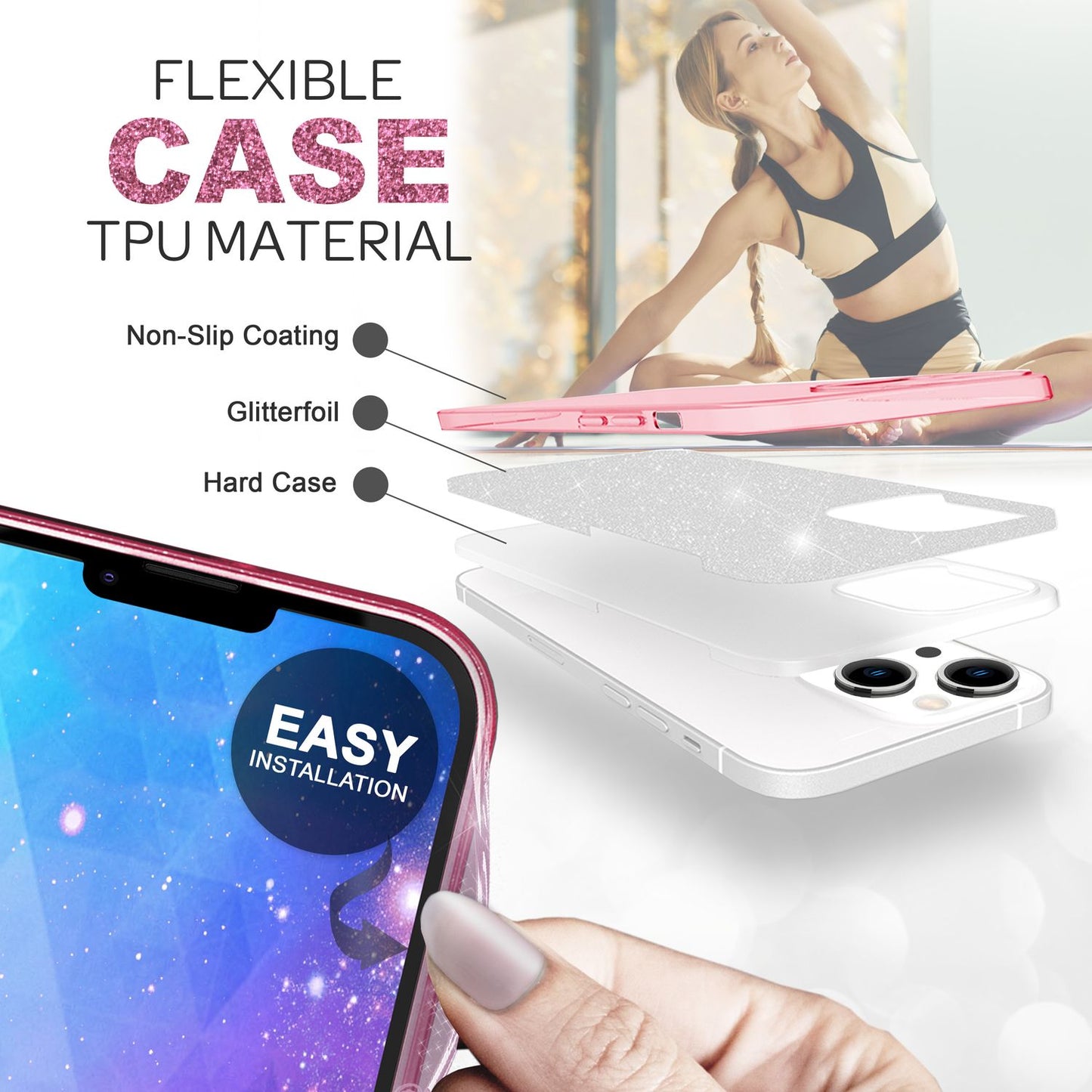 Hülle für iPhone 14 Plus - Glitzer Cover Hybrid Silikon Handyhülle Glitter Case