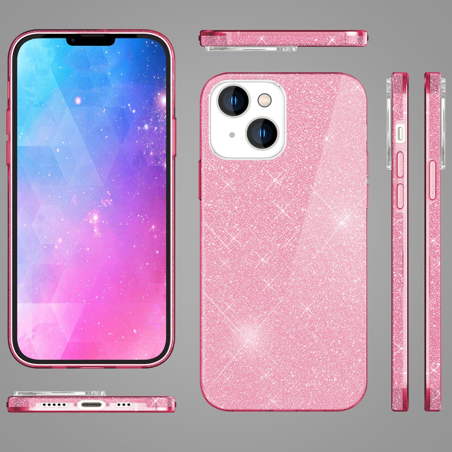 Hülle für iPhone 14 Plus - Glitzer Cover Hybrid Silikon Handyhülle Glitter Case