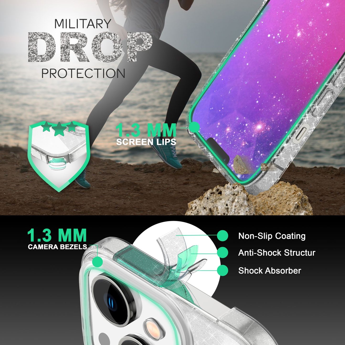 Hülle für iPhone 14 Plus - Glitzer Cover Hybrid Silikon Handyhülle Glitter Case