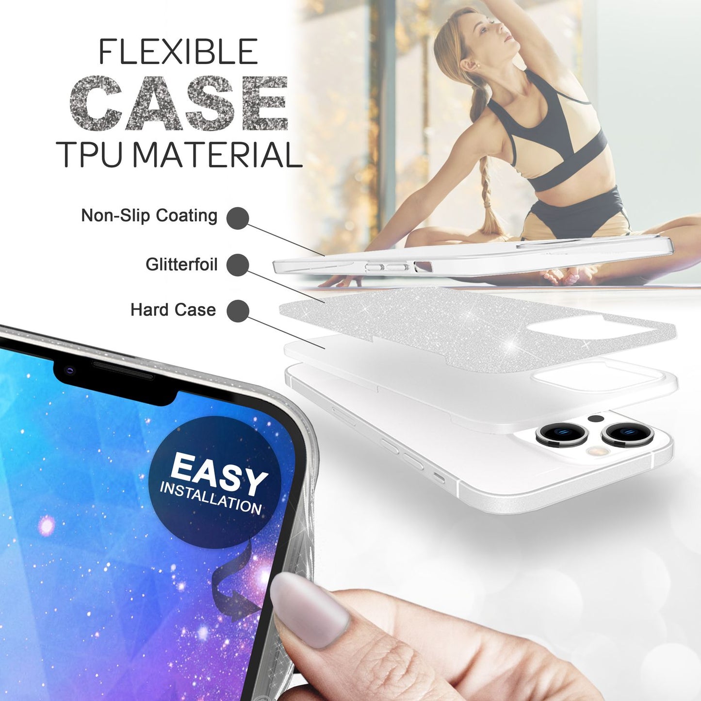 Hülle für iPhone 14 Plus - Glitzer Cover Hybrid Silikon Handyhülle Glitter Case