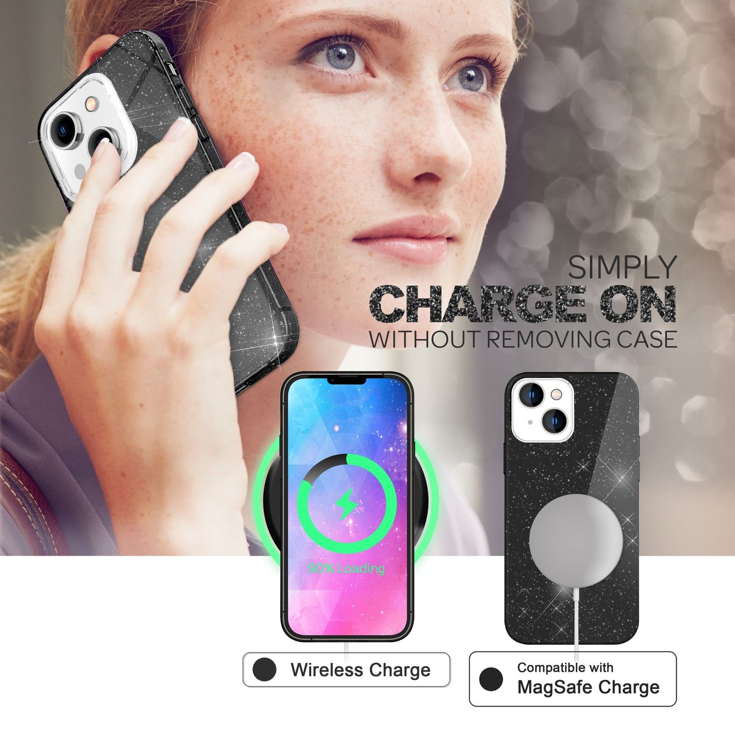 Hülle für iPhone 14 Plus - Glitzer Cover Hybrid Silikon Handyhülle Glitter Case