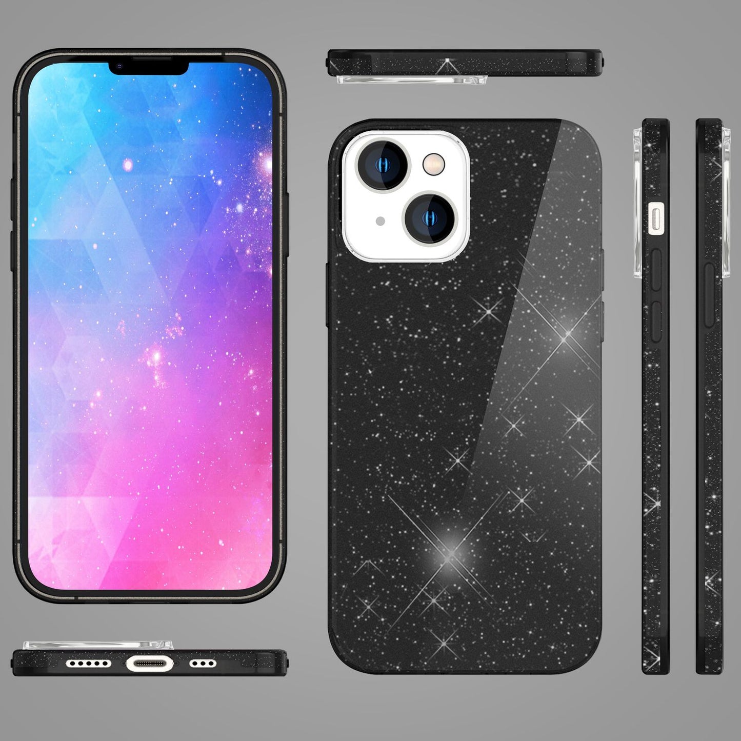 Hülle für iPhone 14 Plus - Glitzer Cover Hybrid Silikon Handyhülle Glitter Case