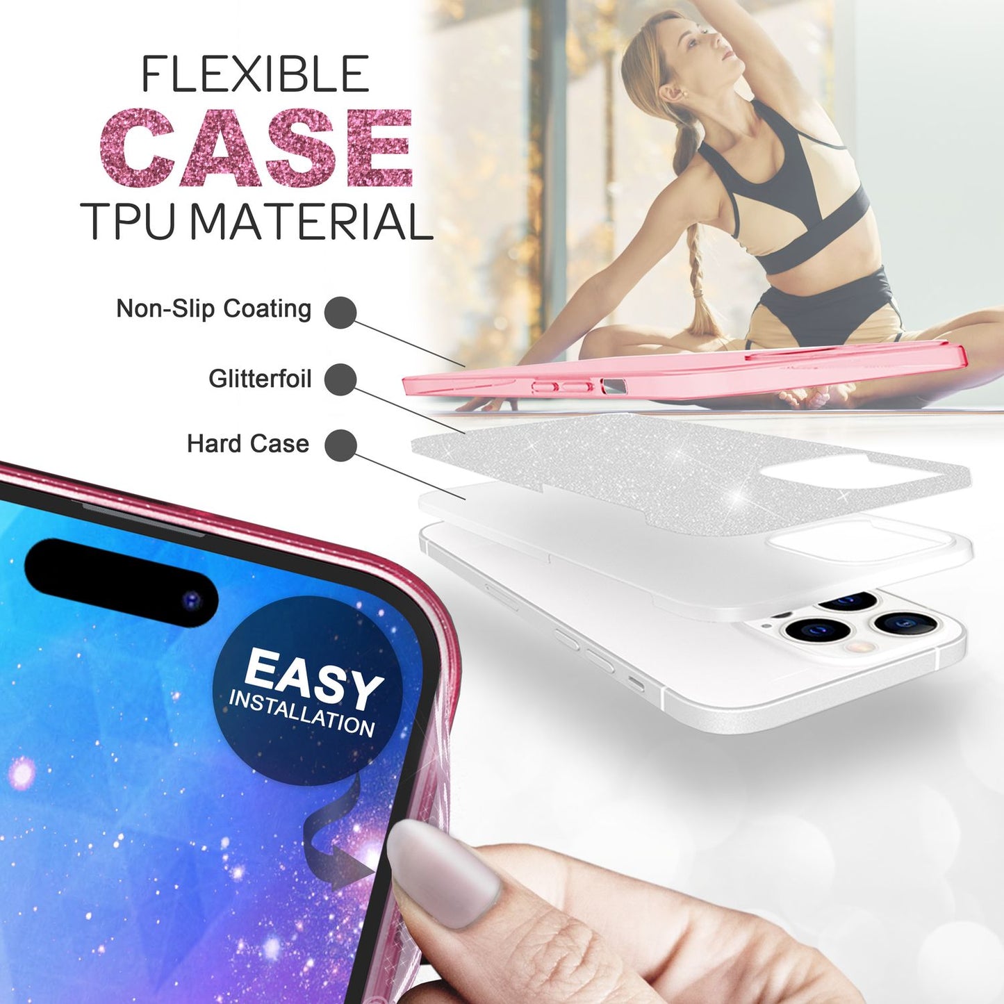 Hülle für iPhone 14 Pro - Glitzer Cover Bling Silikon Handyhülle Glitter Case