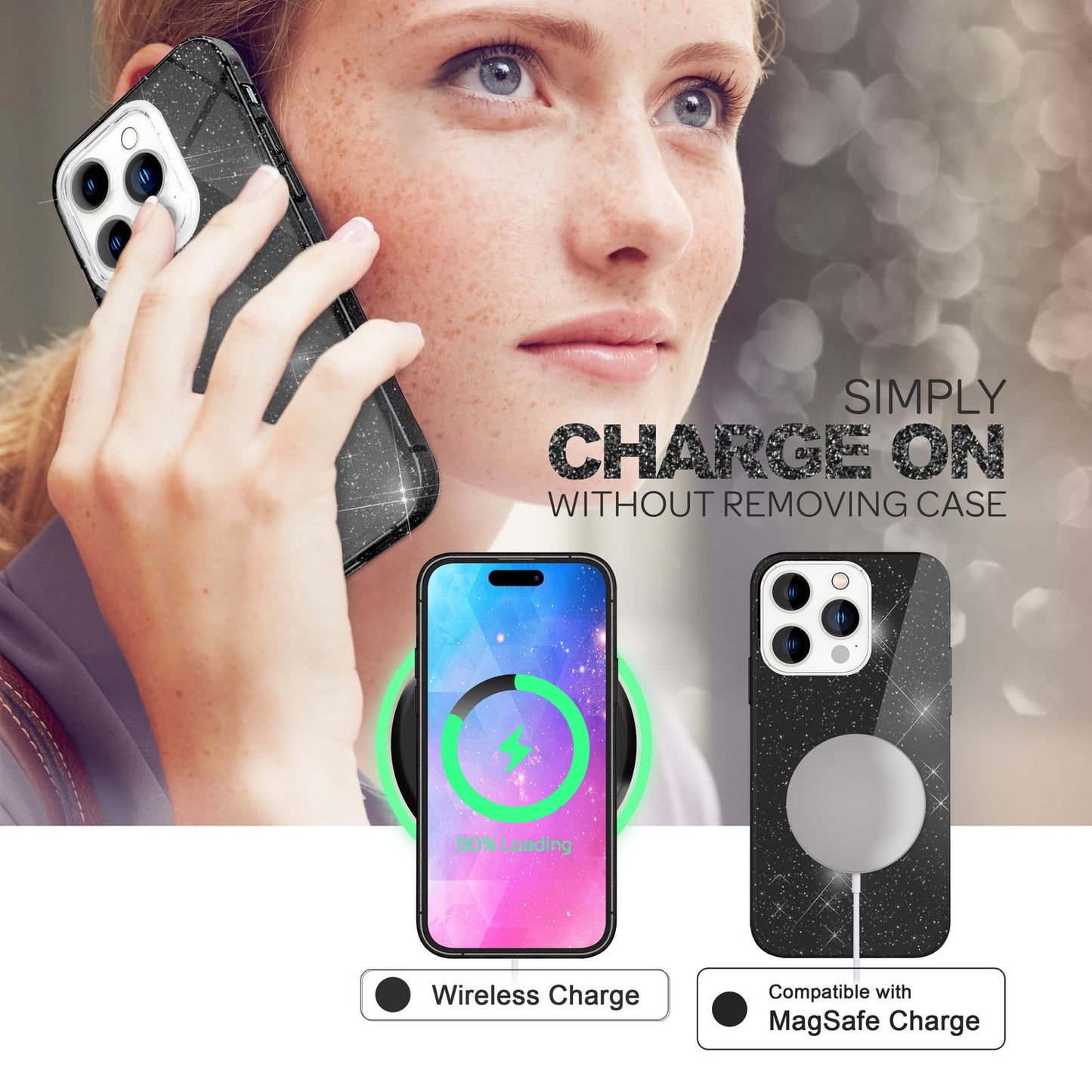 Hülle für iPhone 14 Pro - Glitzer Cover Bling Silikon Handyhülle Glitter Case