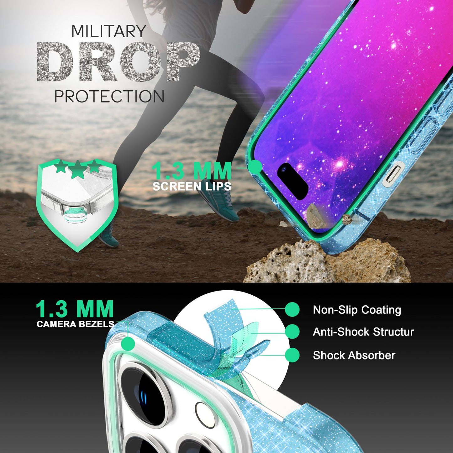 Carcasă pentru iPhone 14 Pro Max - Carcasă de telefon din silicon cu sclipici și diamant