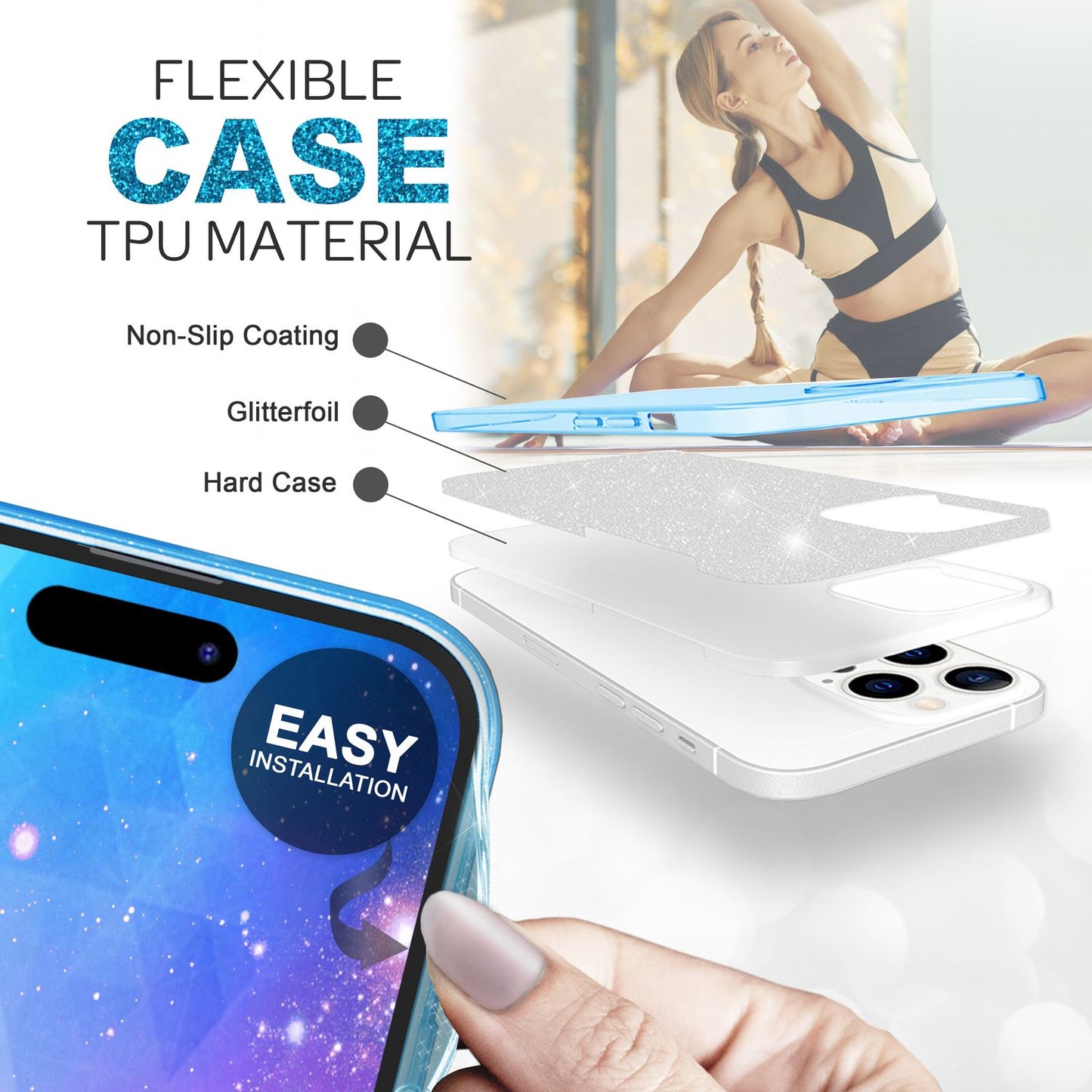 Carcasă pentru iPhone 14 Pro Max - Carcasă de telefon din silicon cu sclipici și diamant