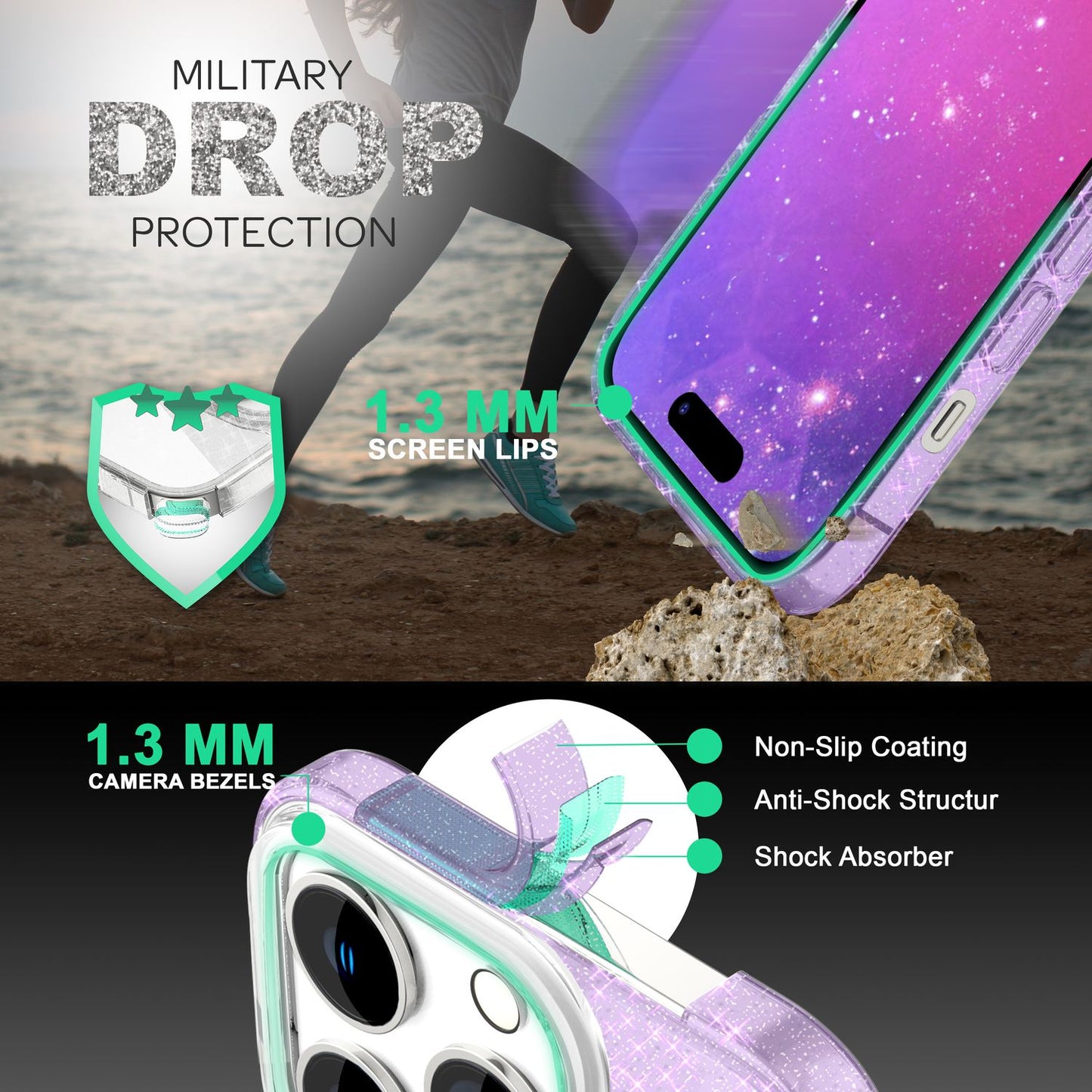 Carcasă pentru iPhone 14 Pro Max - Carcasă de telefon din silicon cu sclipici și diamant