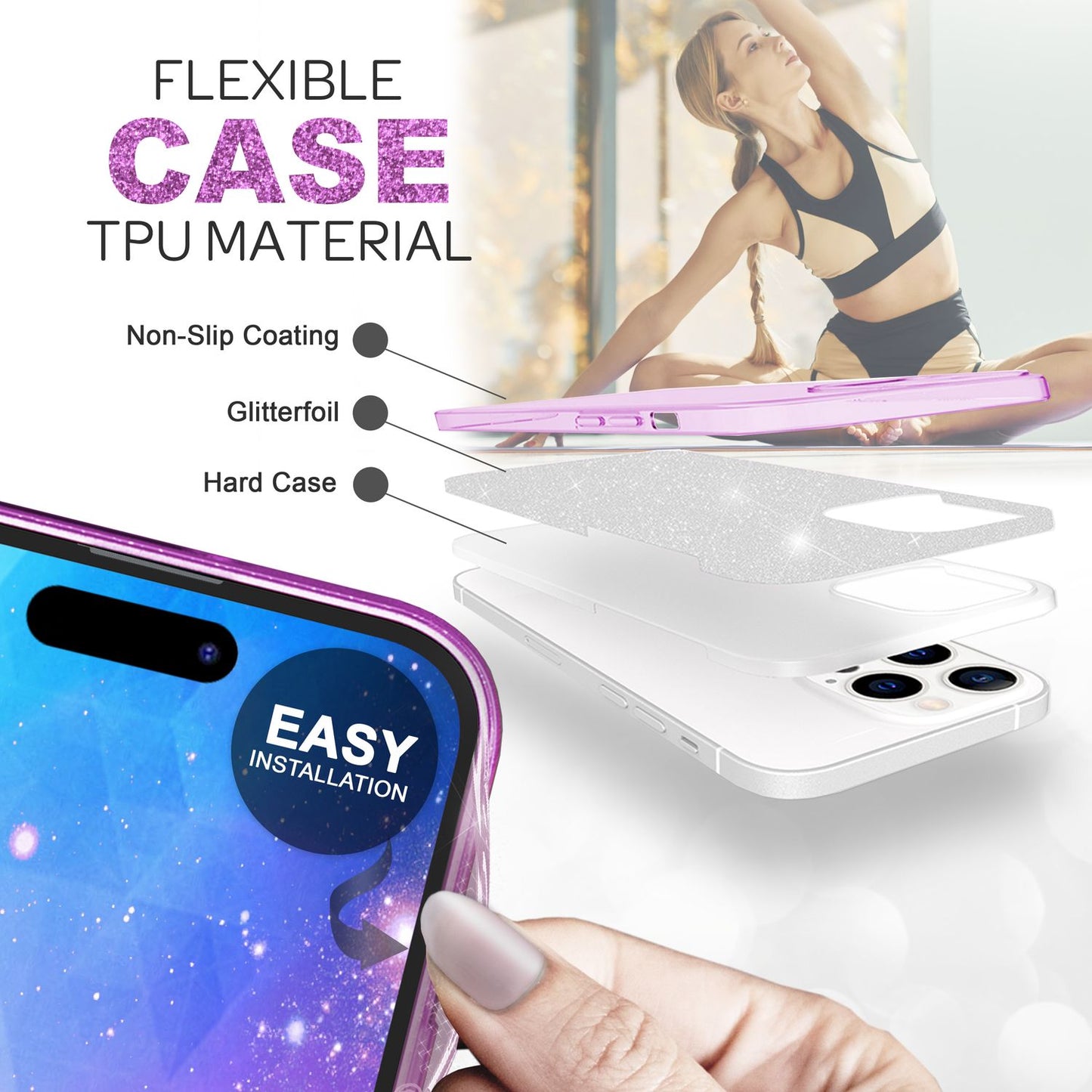 Carcasă pentru iPhone 14 Pro Max - Carcasă de telefon din silicon cu sclipici și diamant