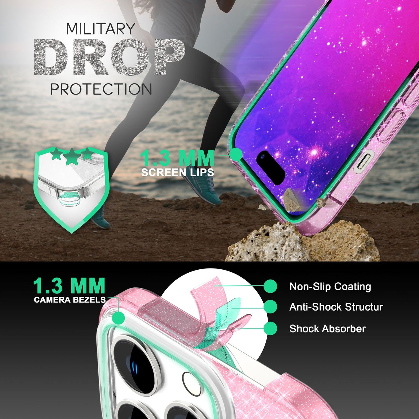 Carcasă pentru iPhone 14 Pro Max - Carcasă de telefon din silicon cu sclipici și diamant