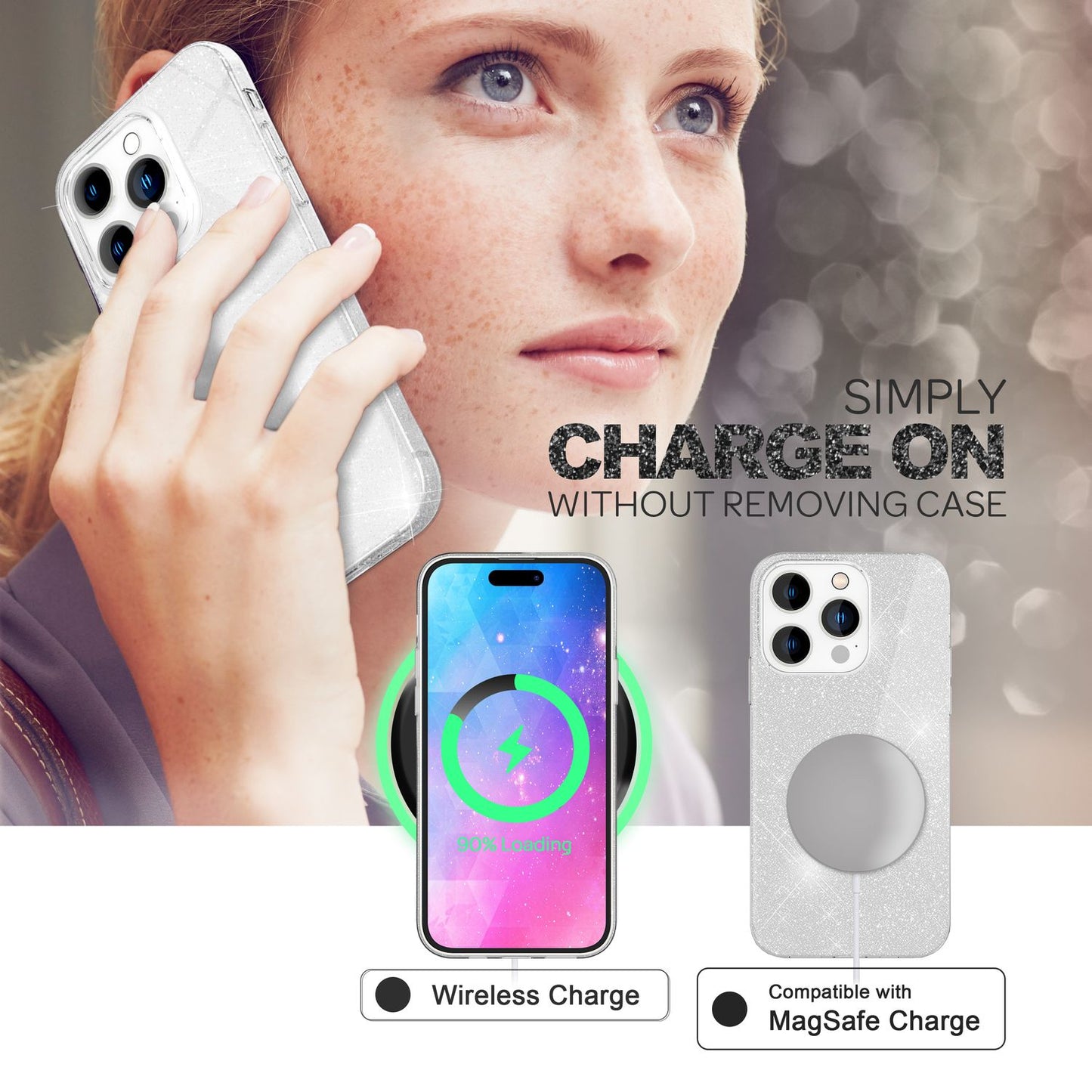 Carcasă pentru iPhone 14 Pro Max - Carcasă de telefon din silicon cu sclipici și diamant