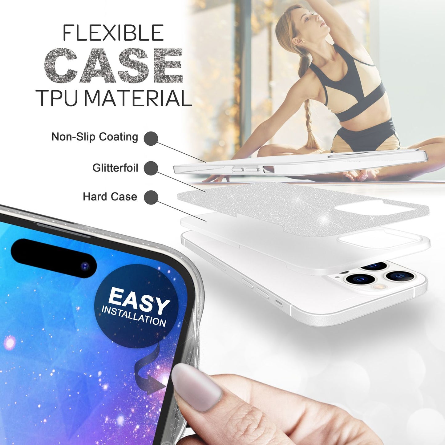 Carcasă pentru iPhone 14 Pro Max - Carcasă de telefon din silicon cu sclipici și diamant