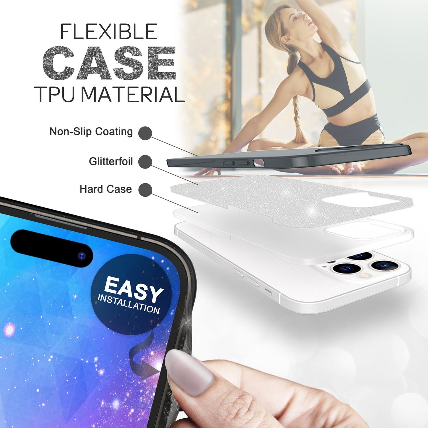 Carcasă pentru iPhone 14 Pro Max - Carcasă de telefon din silicon cu sclipici și diamant