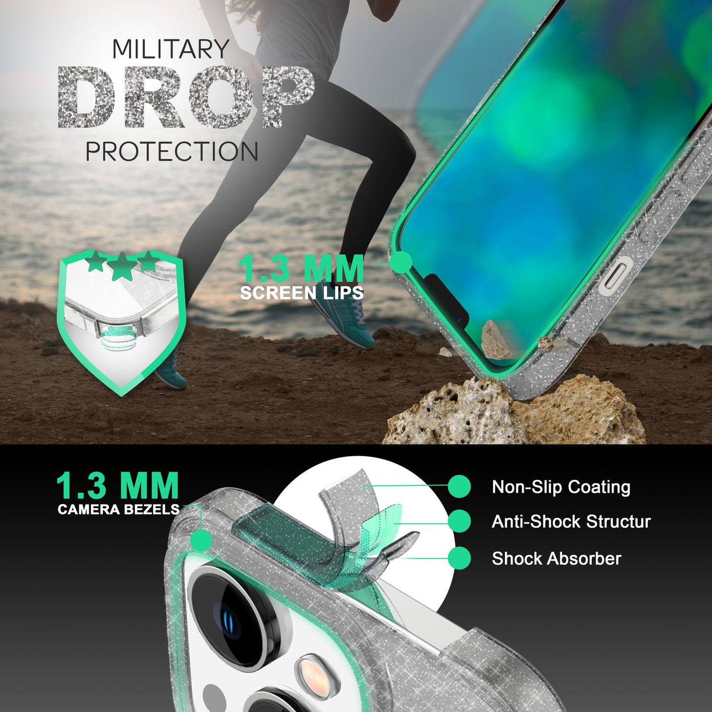 Husa NALIA Berlin Dazzlin cu sclipici - Design transparent strălucitor pentru iPhone 14 Plus Slim