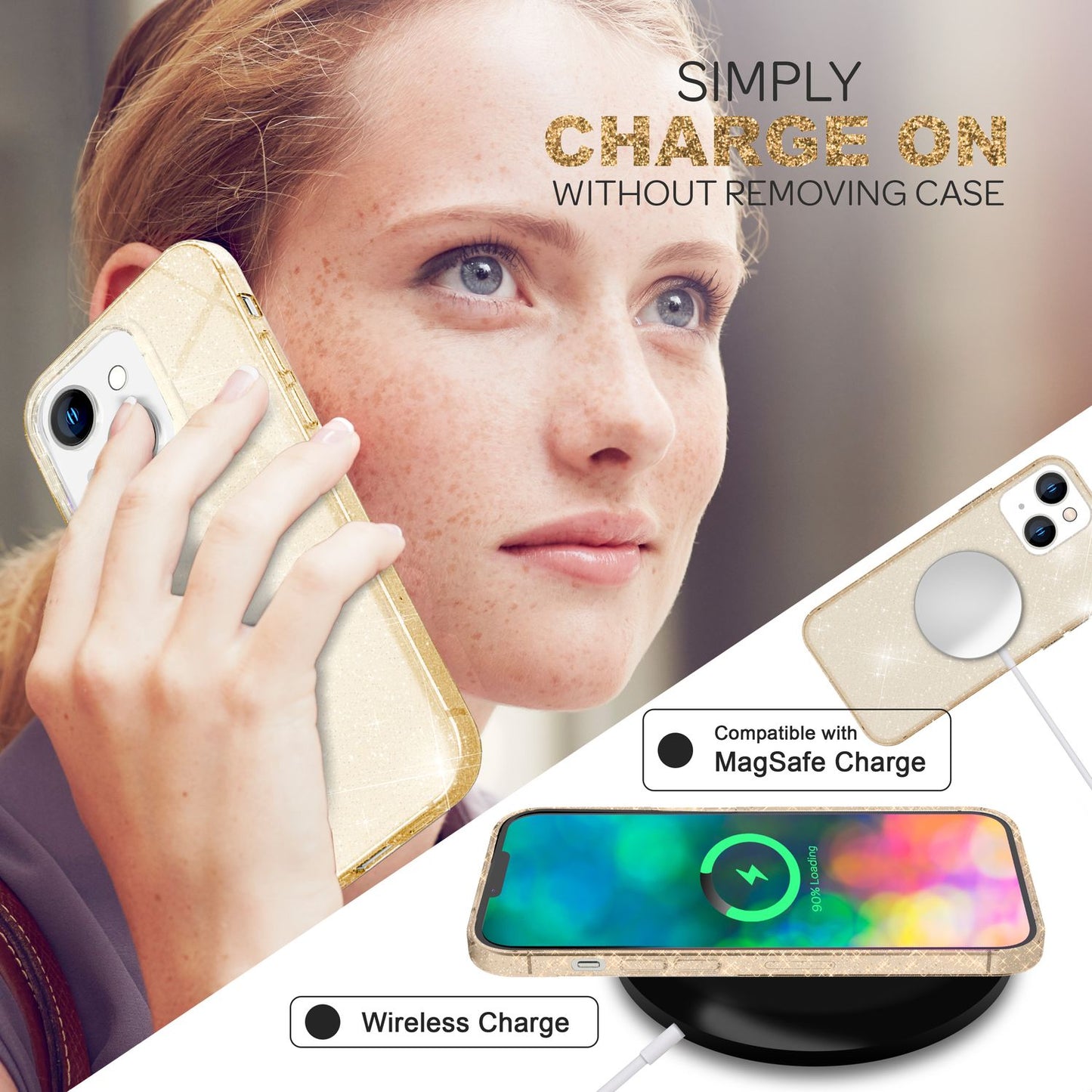 Husa NALIA Berlin Dazzlin cu sclipici - Design transparent strălucitor pentru iPhone 14 Plus Slim