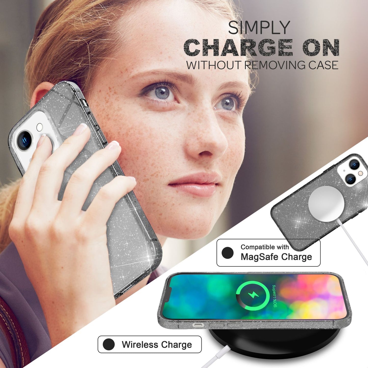 Husa NALIA Berlin Dazzlin cu sclipici - Design transparent strălucitor pentru iPhone 14 Plus Slim