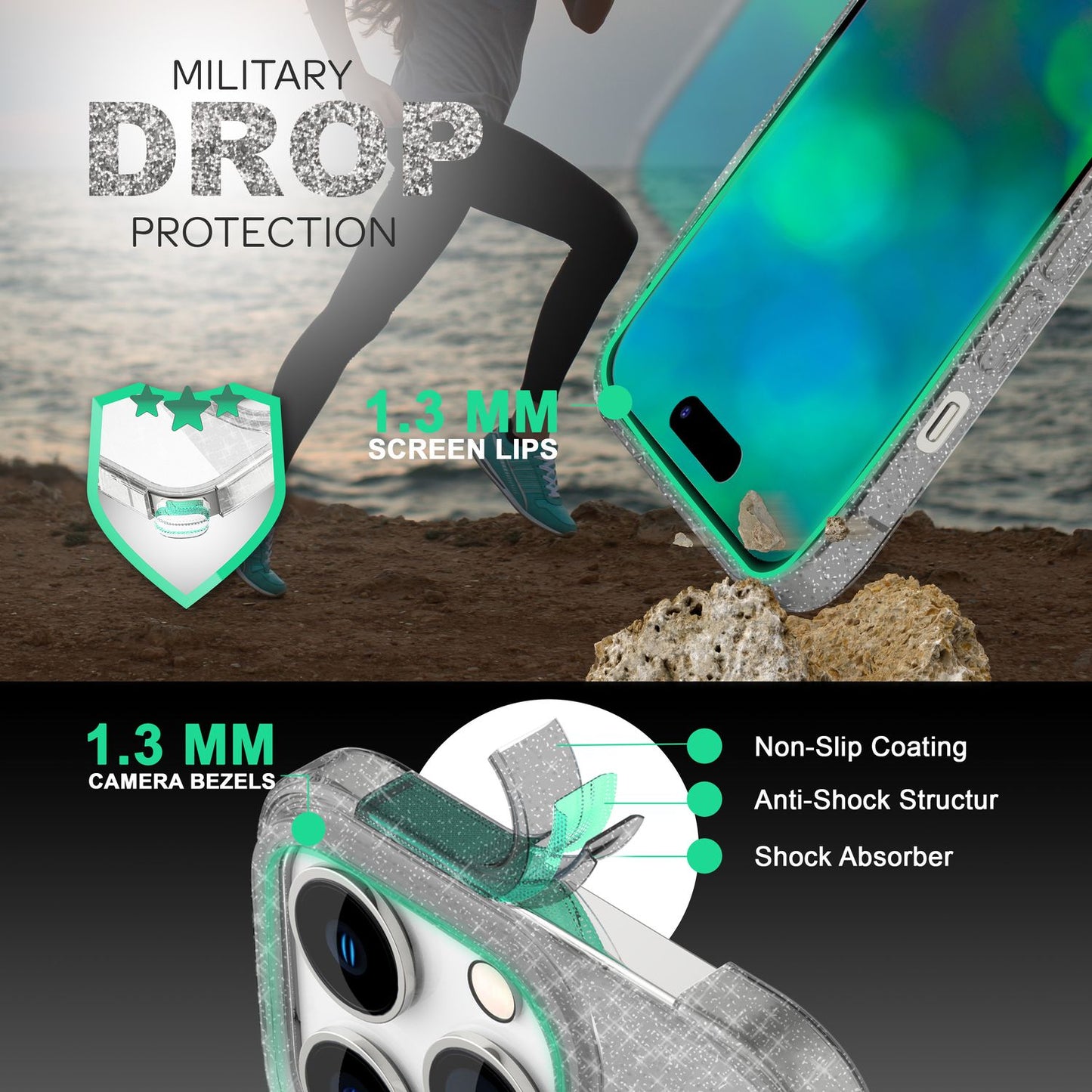 Hülle für iPhone 14 Pro - Glitzer Handyhülle Durchsichtig Anti-Gelb Glitter Case