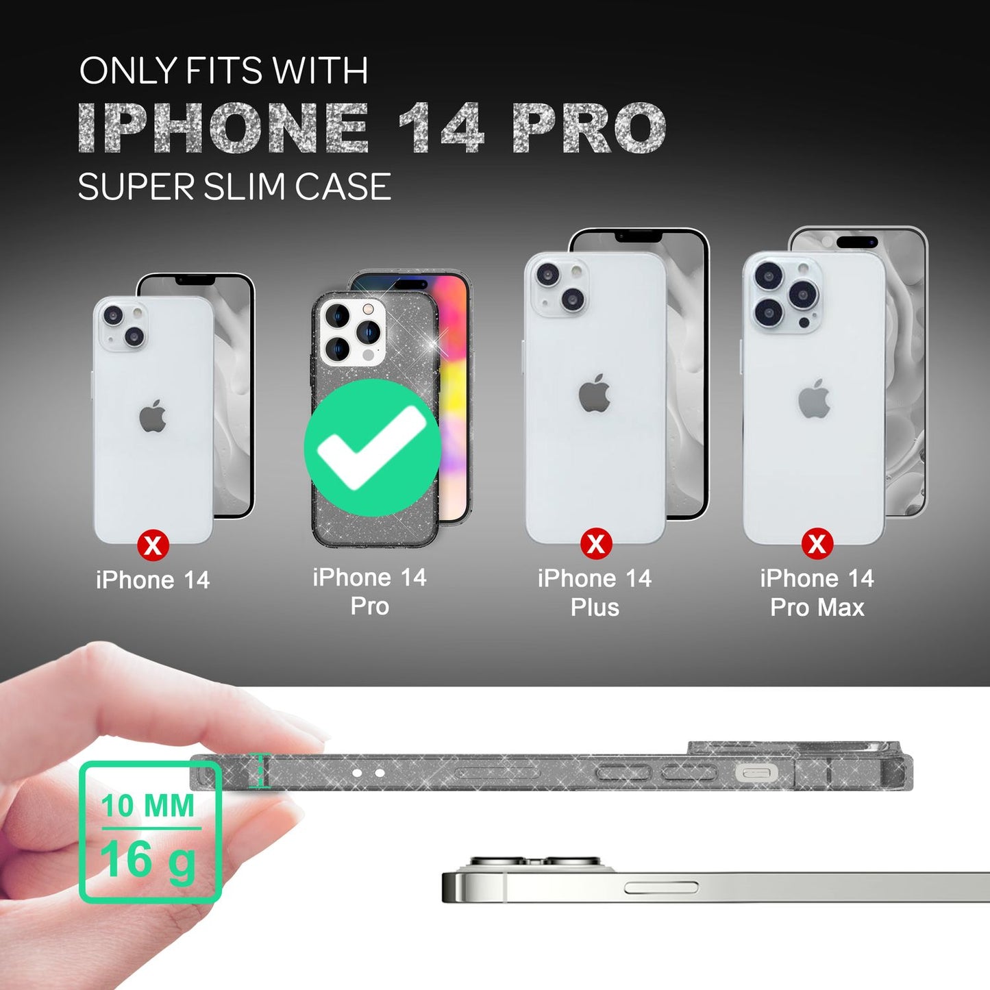 Hülle für iPhone 14 Pro - Glitzer Handyhülle Durchsichtig Anti-Gelb Glitter Case