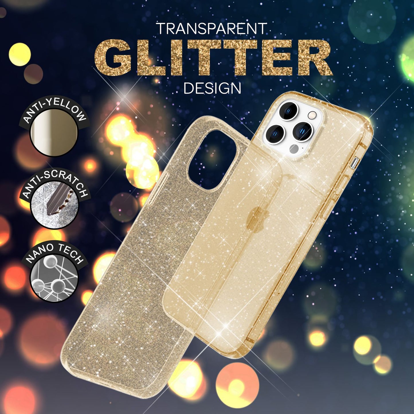 Husă pentru iPhone 14 Pro Max - Husă de telefon cu sclipici, Husă transparentă cu sclipici