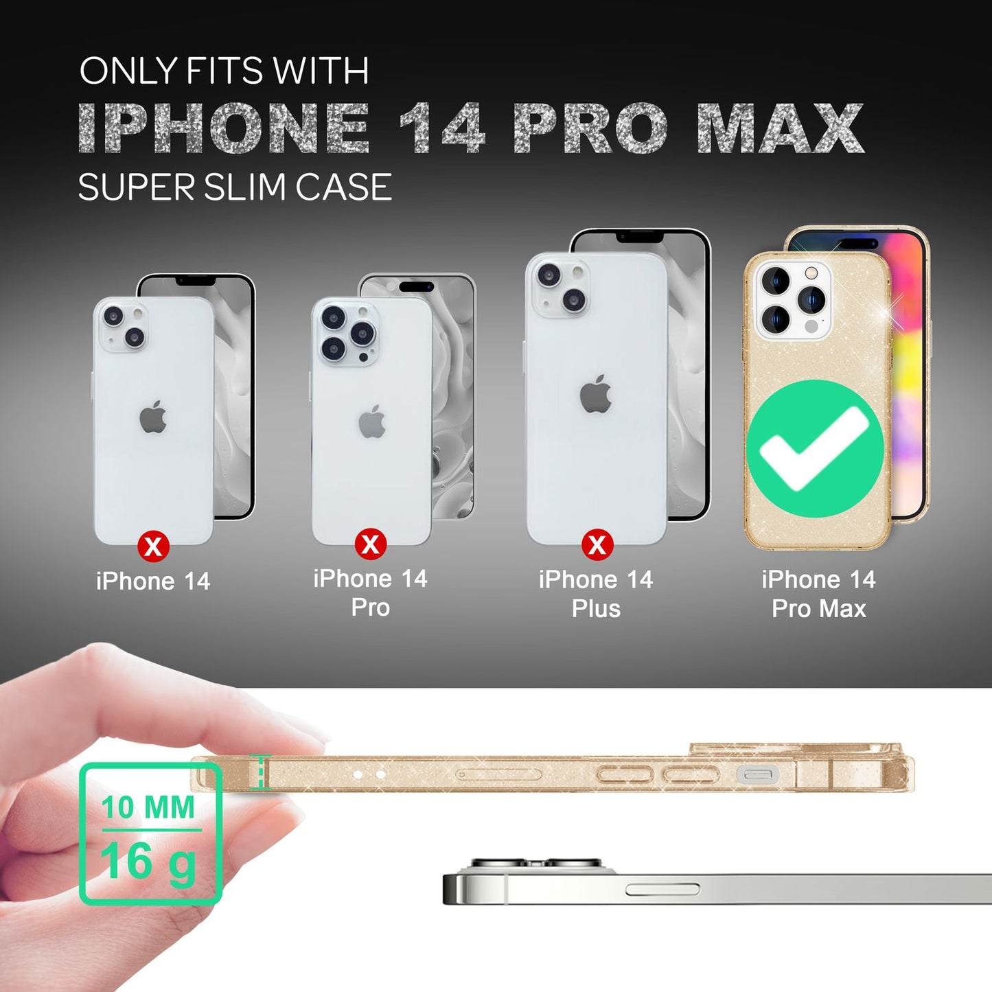 Husă pentru iPhone 14 Pro Max - Husă de telefon cu sclipici, Husă transparentă cu sclipici