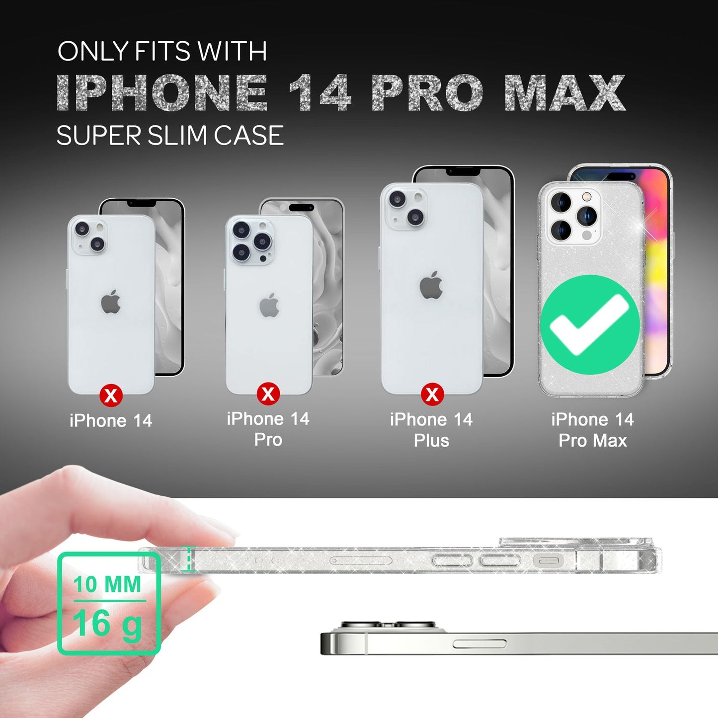 Husă pentru iPhone 14 Pro Max - Husă de telefon cu sclipici, Husă transparentă cu sclipici