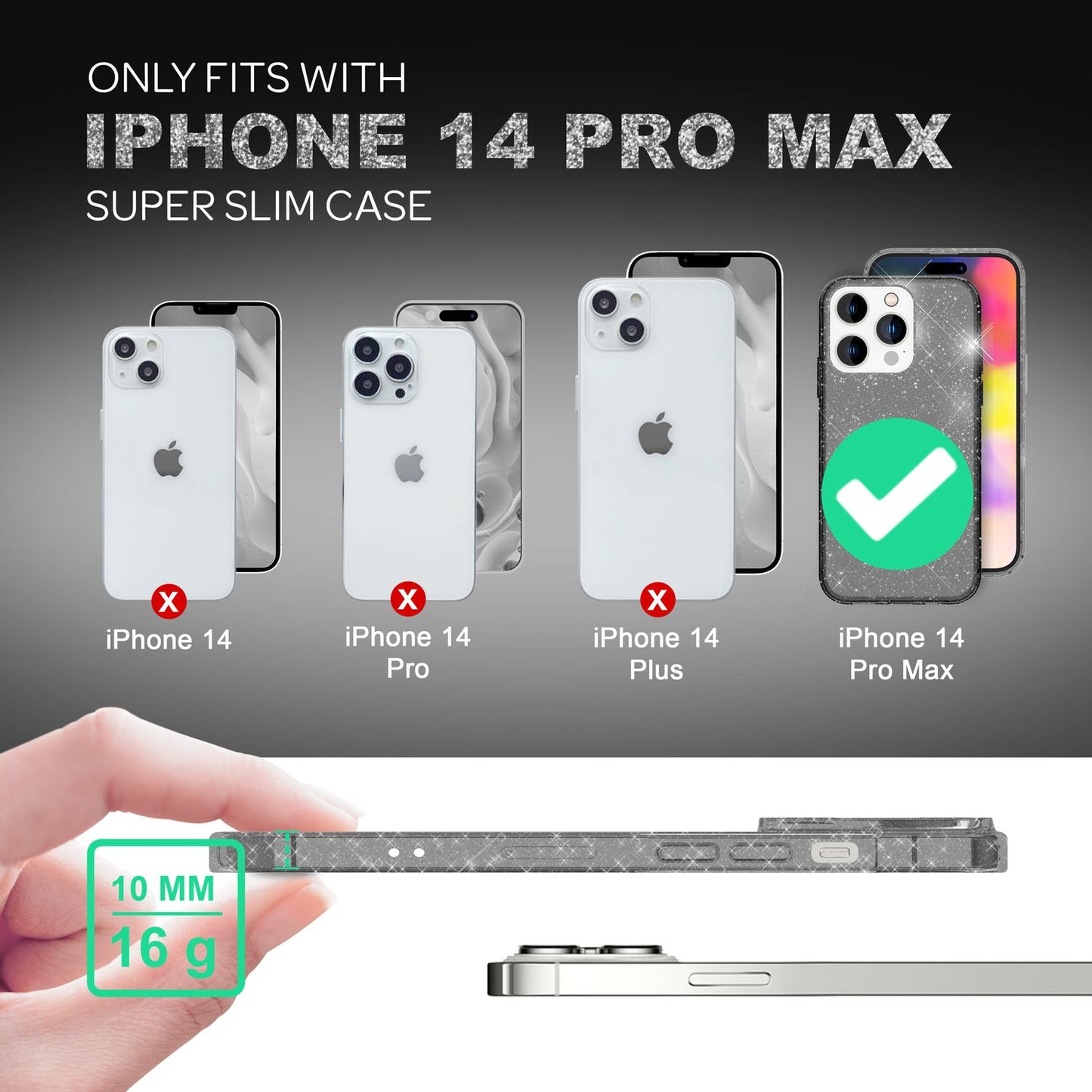 Husă pentru iPhone 14 Pro Max - Husă de telefon cu sclipici, Husă transparentă cu sclipici