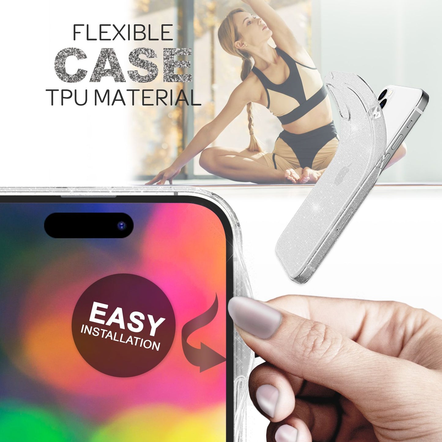 Husă pentru iPhone 14 Pro Max - Husă de telefon cu sclipici, Husă transparentă cu sclipici