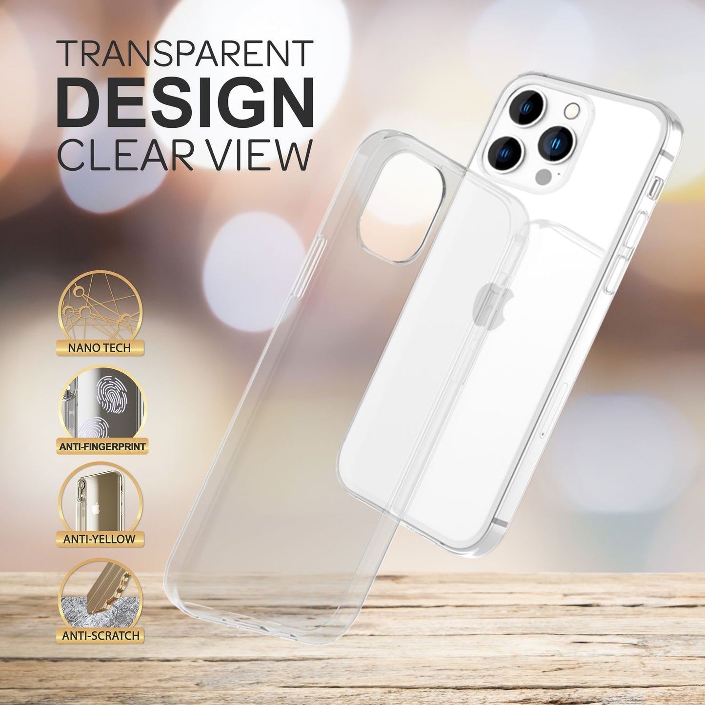 Hülle für iPhone 14 Pro - Klar Durchsichtig Anti-Gelb Slim Clear Case Handyhülle