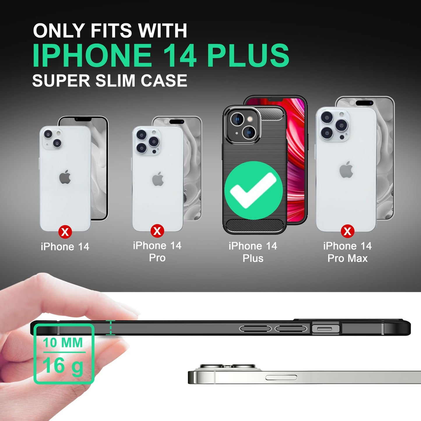 Carcasă pentru iPhone 14 Plus, aspect carbon, neagră, antiderapantă, carcasă de protecție pentru telefon