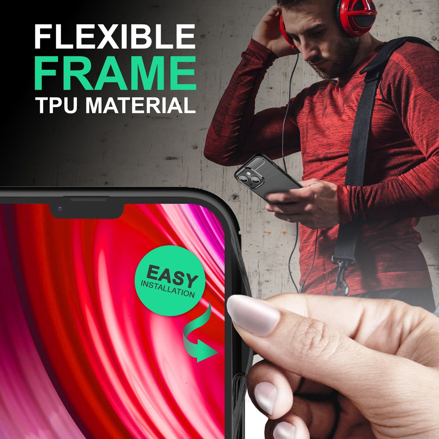 Carcasă pentru iPhone 14 Plus, aspect carbon, neagră, antiderapantă, carcasă de protecție pentru telefon