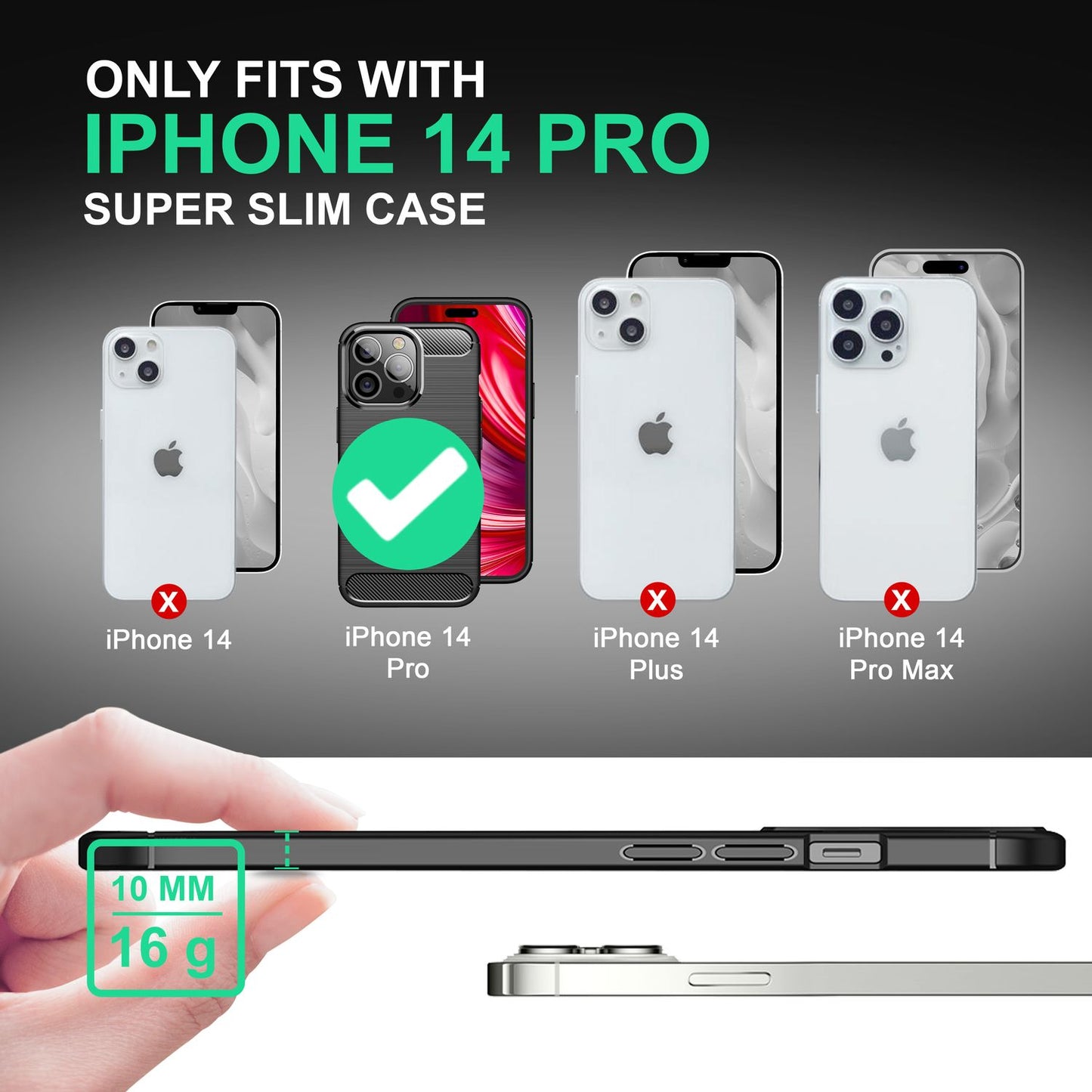 Hülle für iPhone 14 Pro - Carbon Look Matt Schwarz Rutschfest Silikon Handyhülle