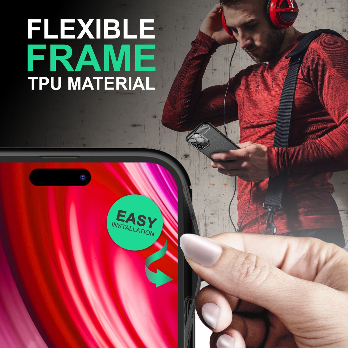 Carcasă pentru iPhone 14 Pro Max - Carcasă de telefon TPU antiderapantă, aspect carbon, negru mat